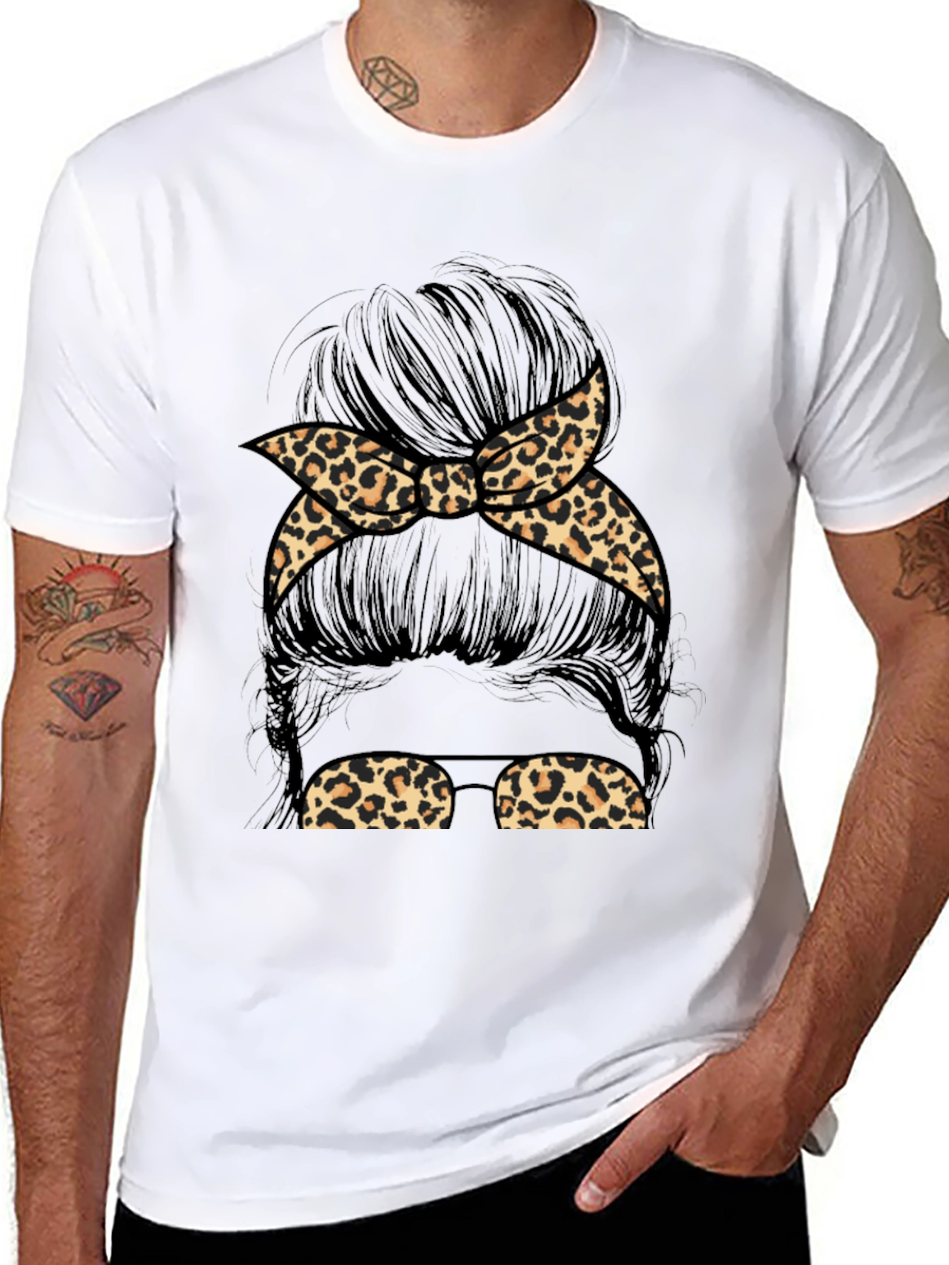 Messy Bun Leopard Print Tee