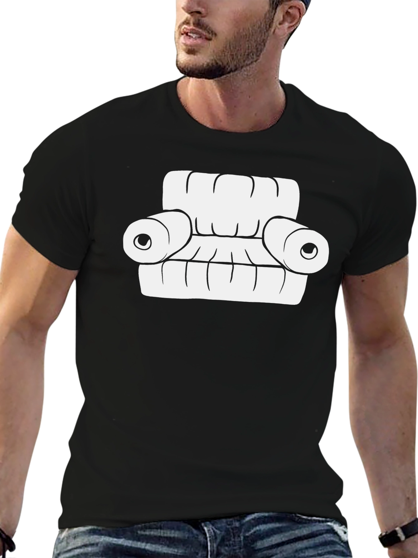 Cartoon Couch Graphic Tee - Comfortable Black T-Shirt