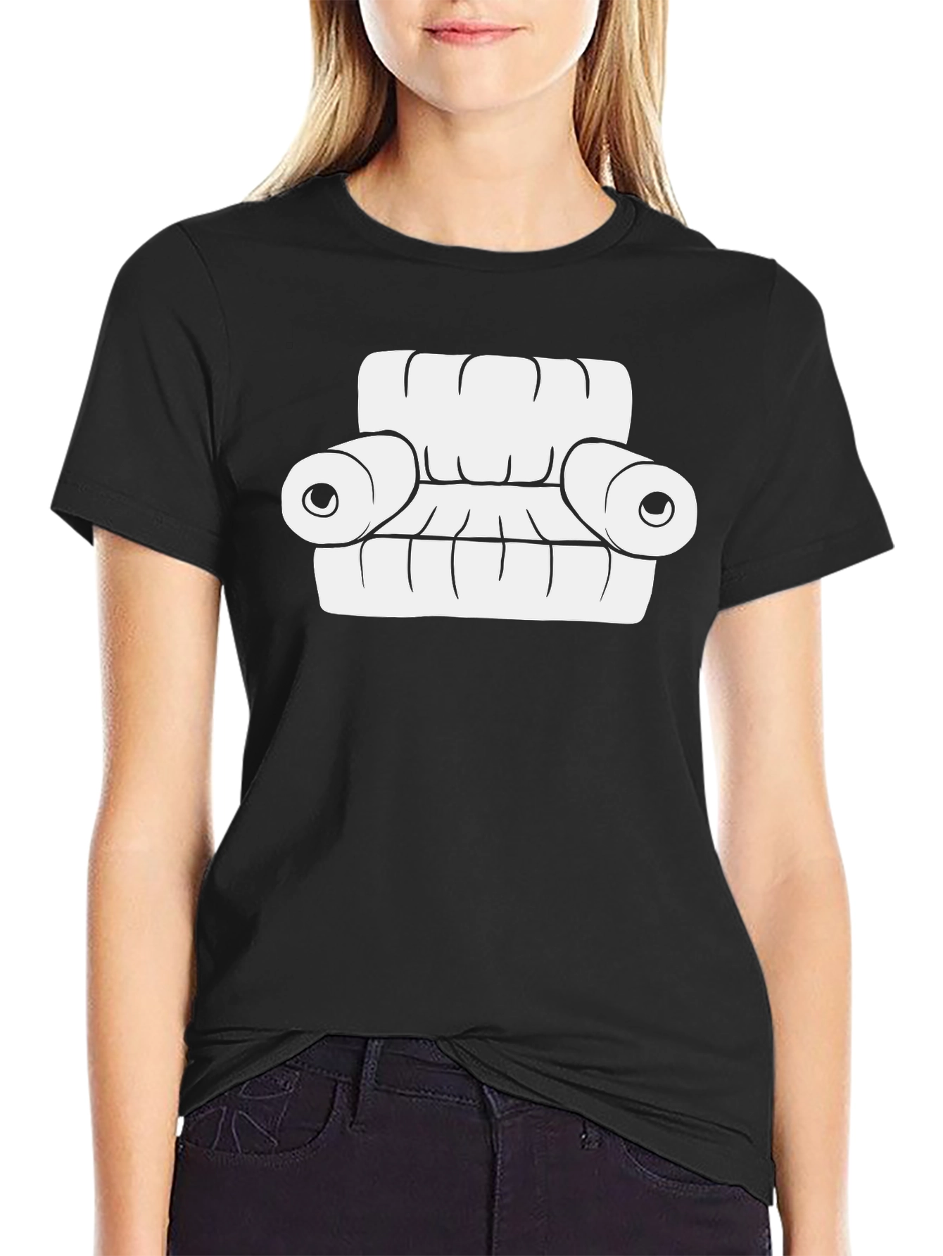 Cartoon Couch Graphic Tee - Comfortable Black T-Shirt