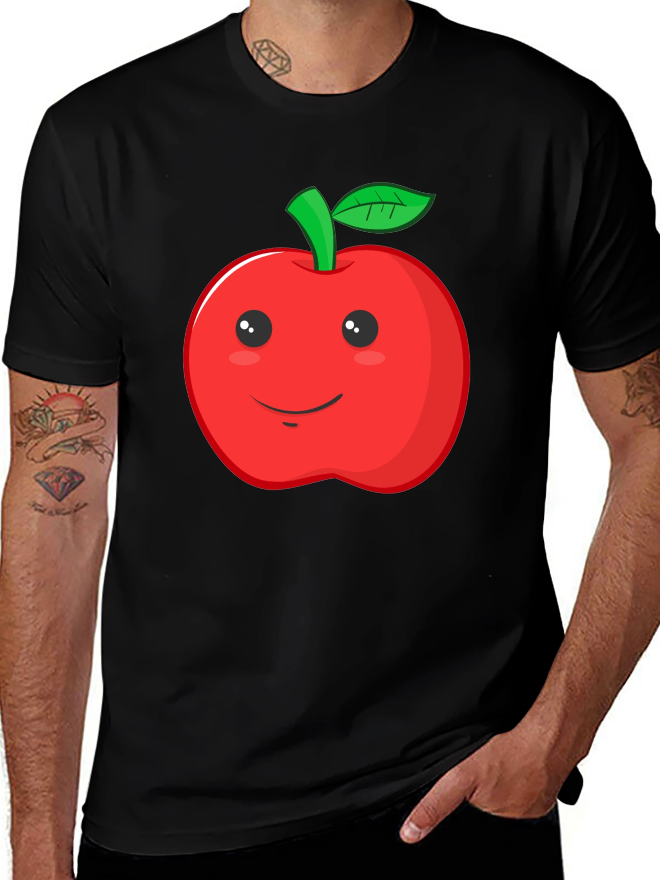 Apple Graphic Black T-Shirt - Mens Crew Neck
