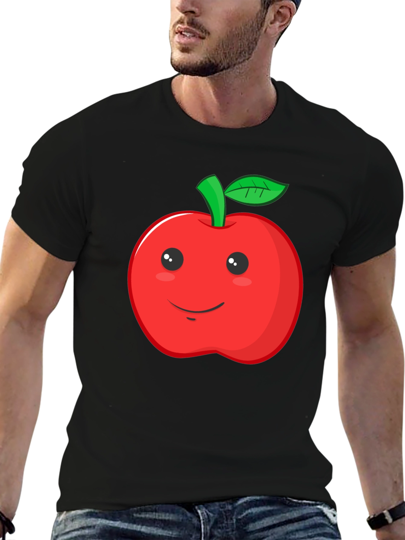 Apple Graphic Black T-Shirt - Mens Crew Neck