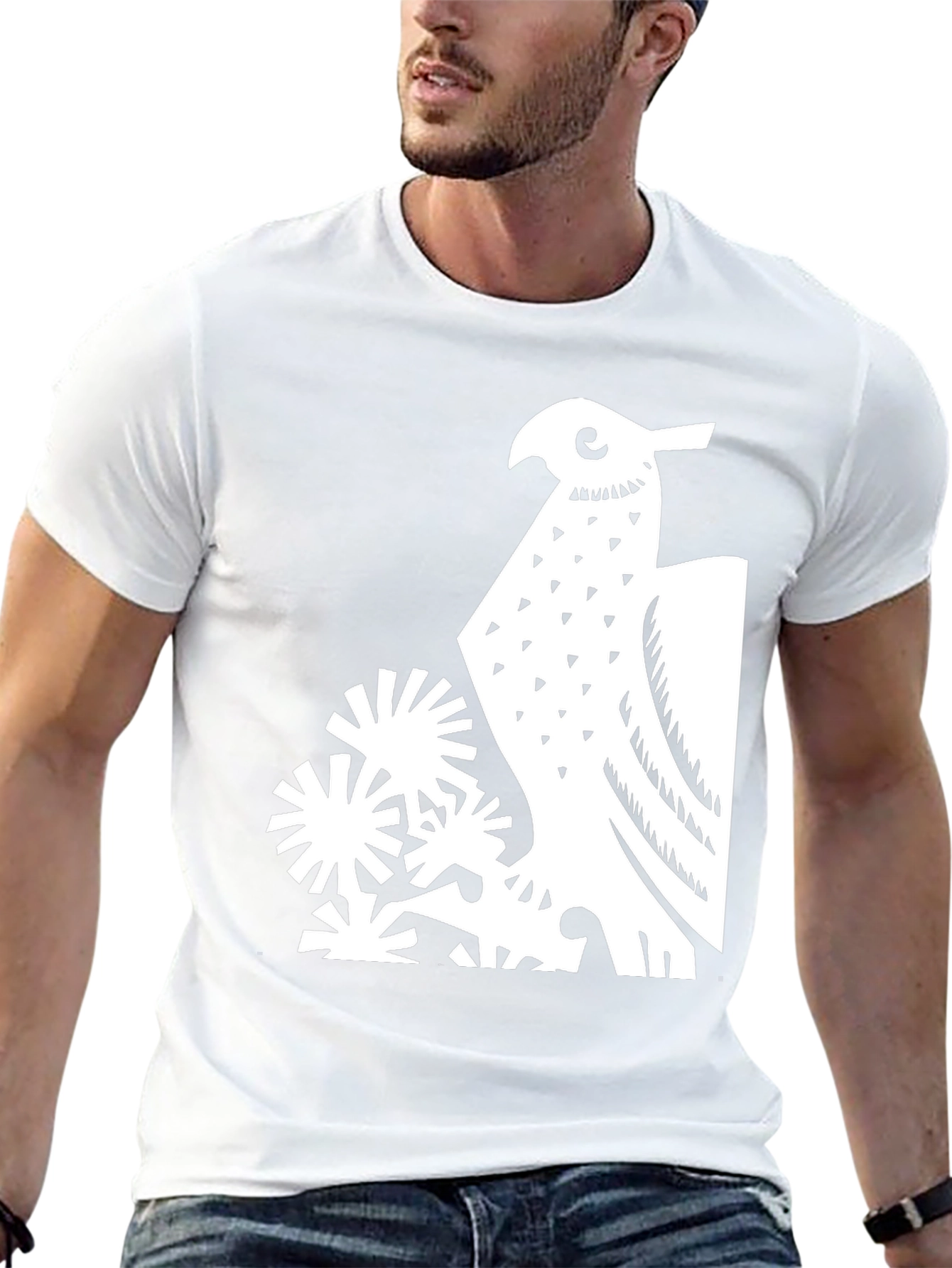 Abstract Bird Graphic Print Tee - Black