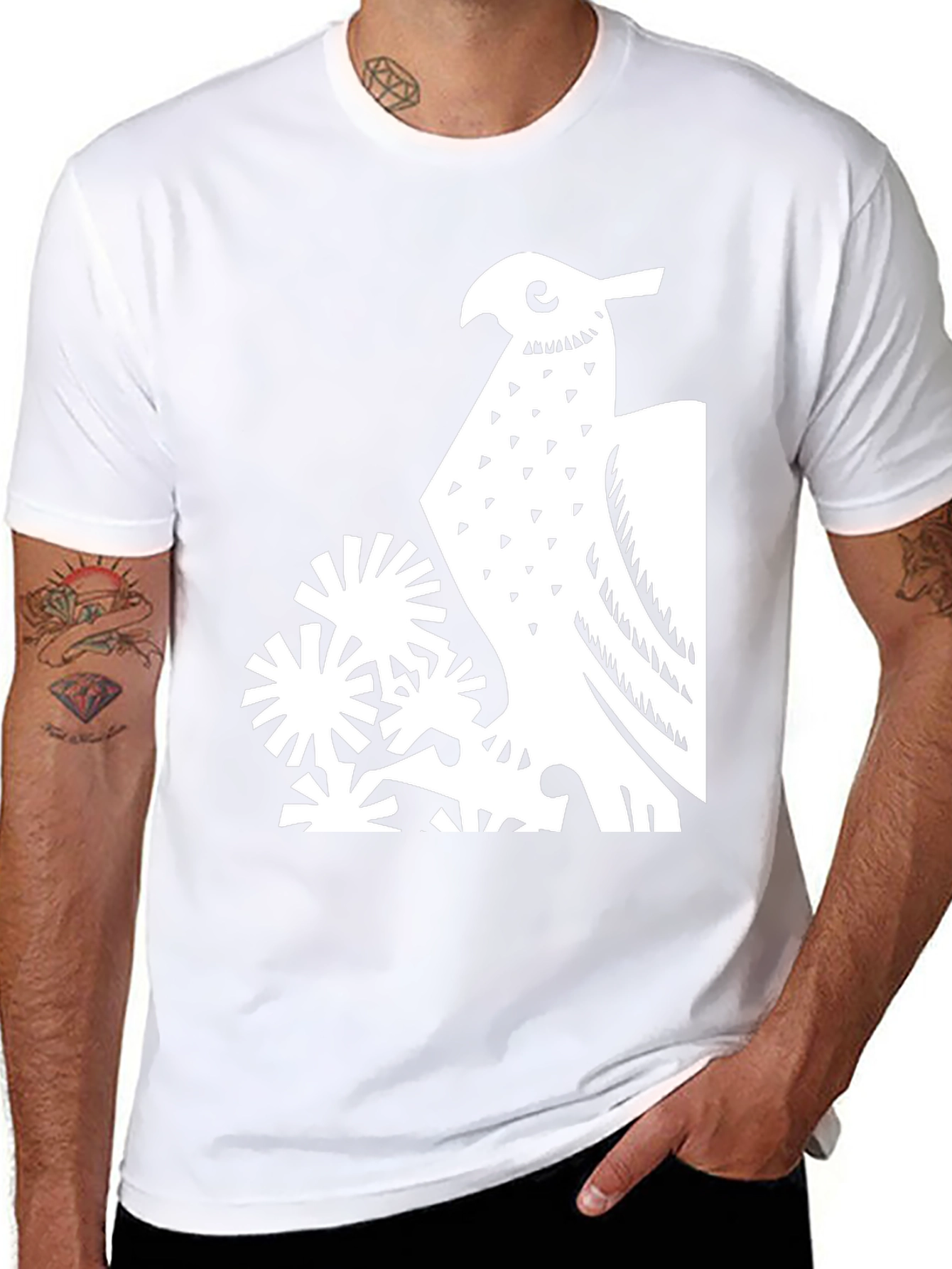 Abstract Bird Graphic Print Tee - Black