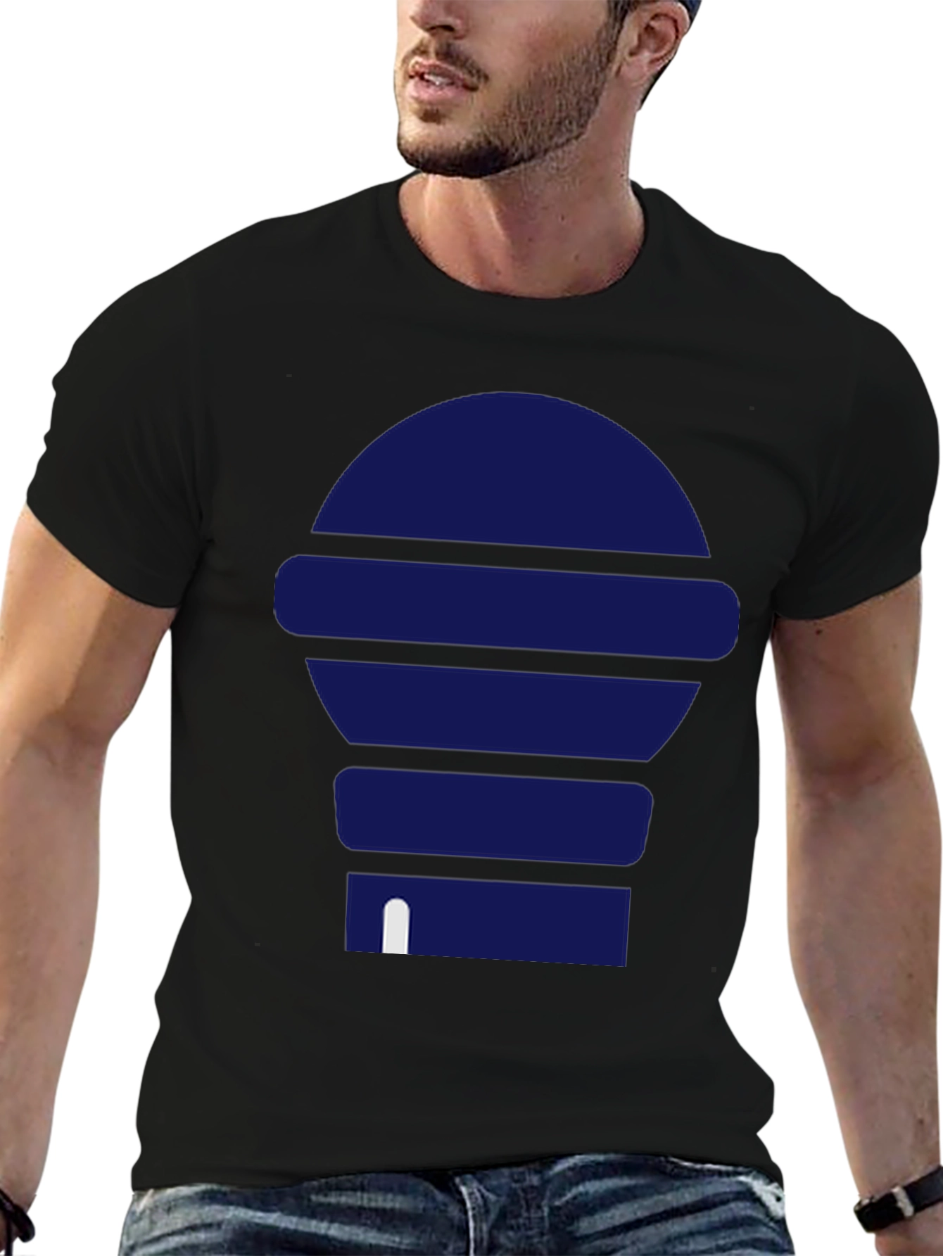 Modern Blue Graphic Print Black T-Shirt