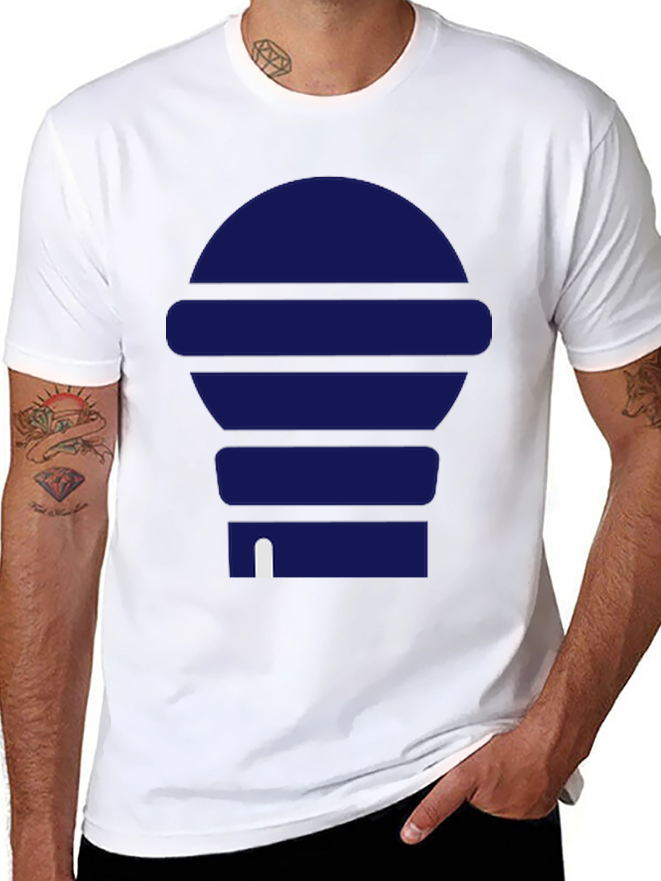 Modern Blue Graphic Print Black T-Shirt