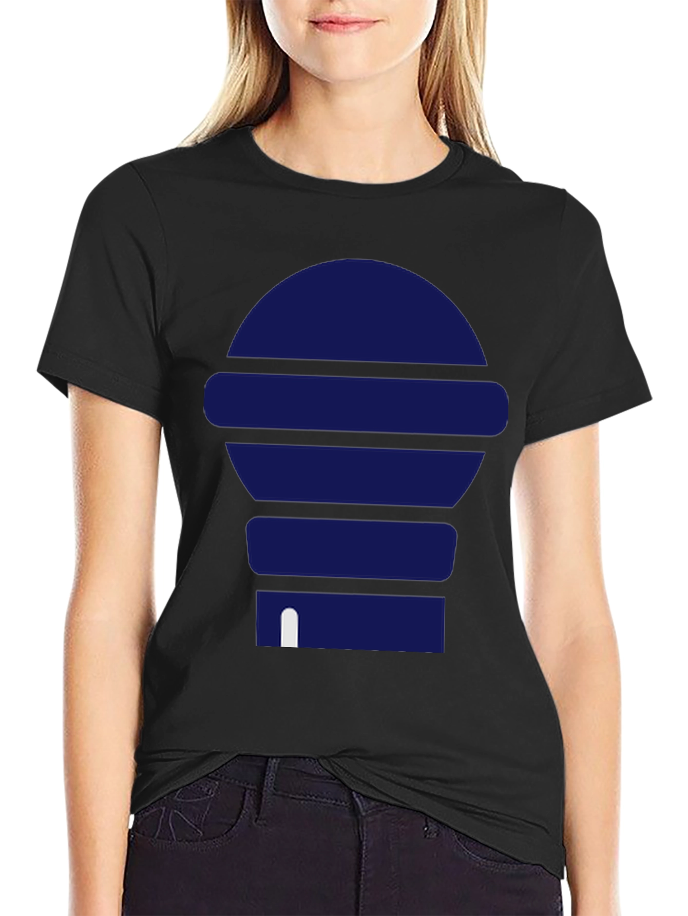 Modern Blue Graphic Print Black T-Shirt