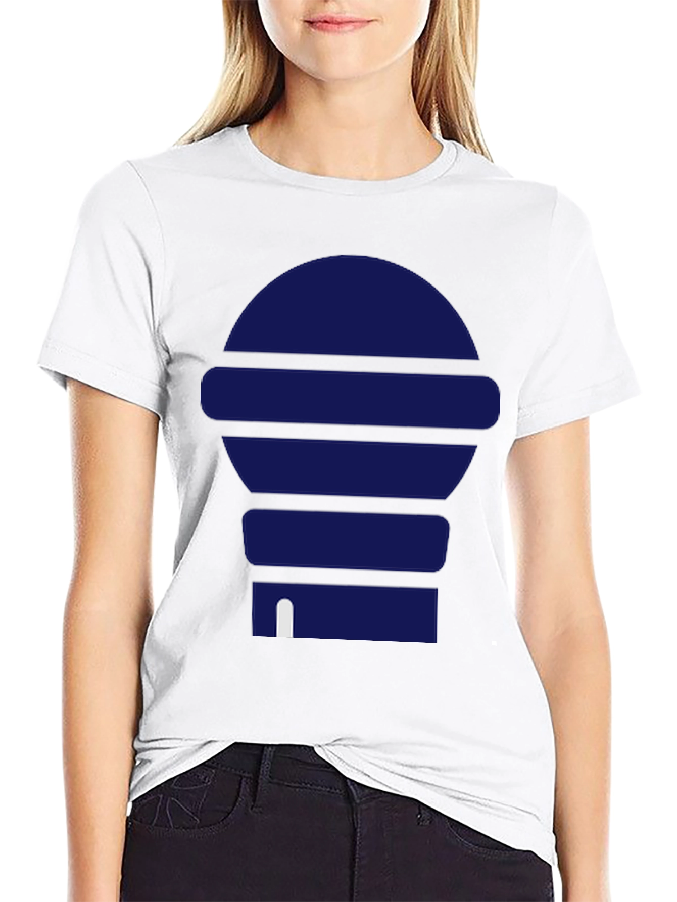 Modern Blue Graphic Print Black T-Shirt