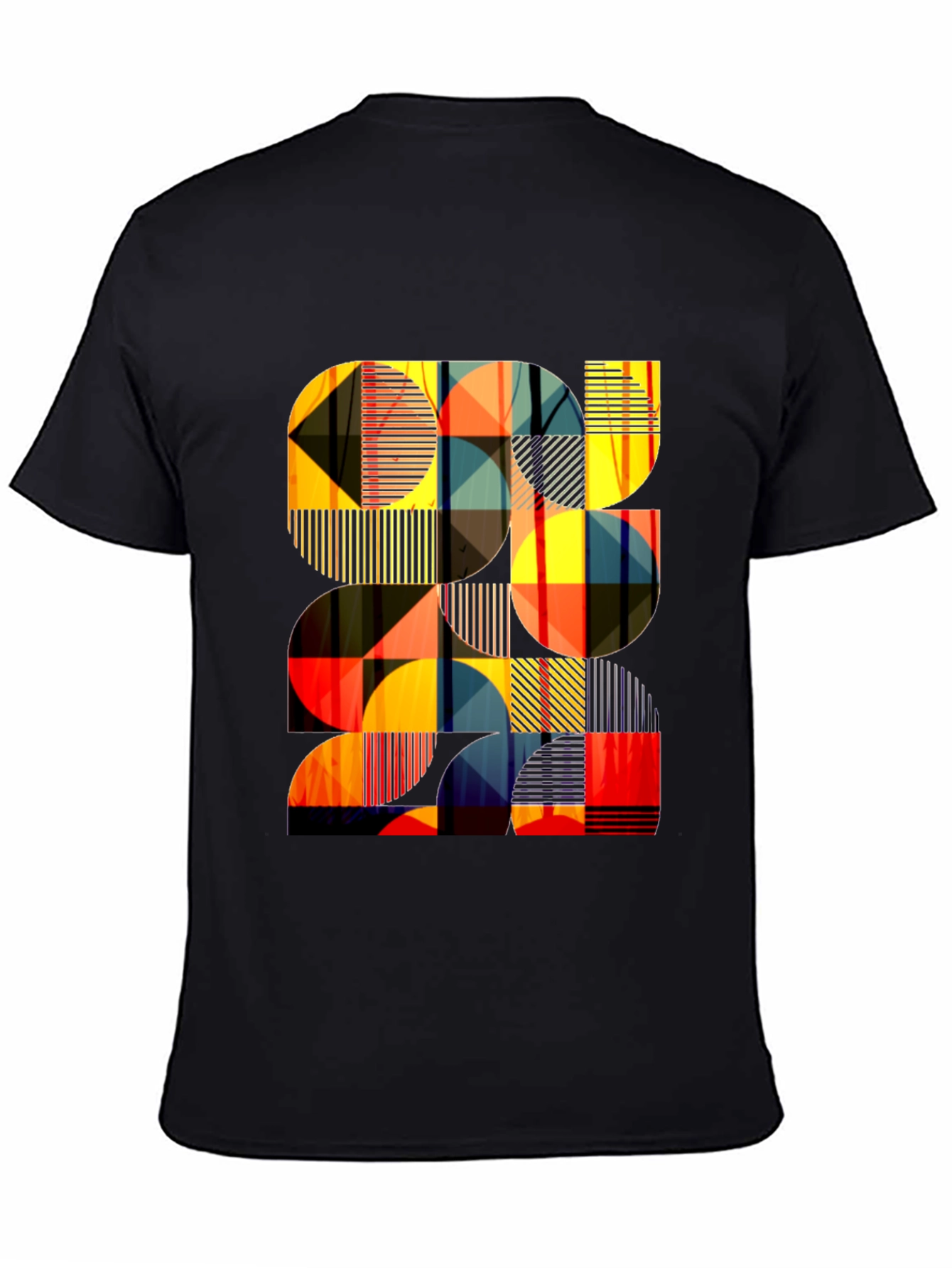 Modern Geometric Pattern Black T-Shirt