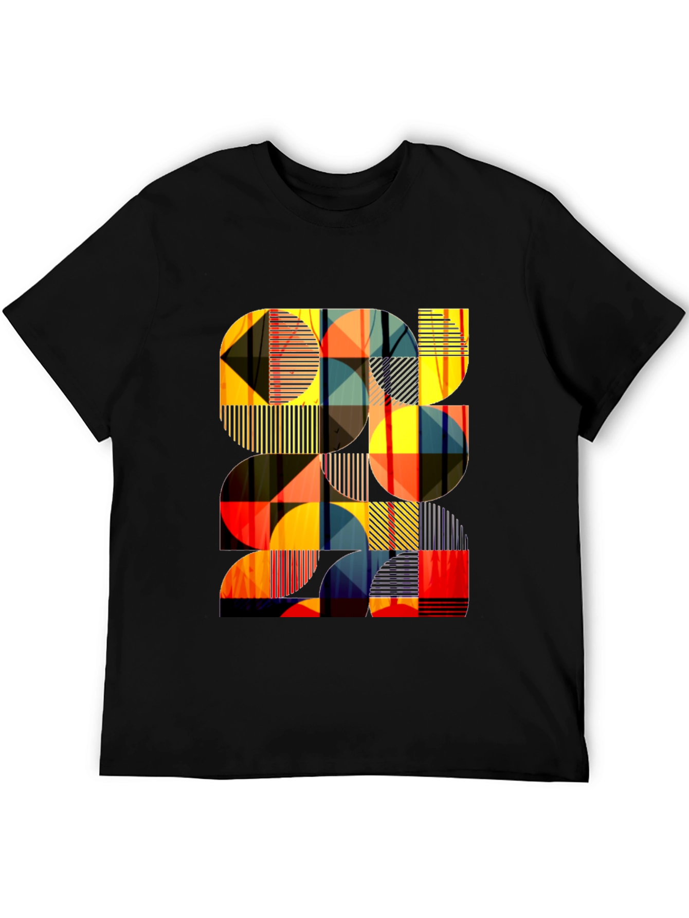 Modern Geometric Pattern Black T-Shirt