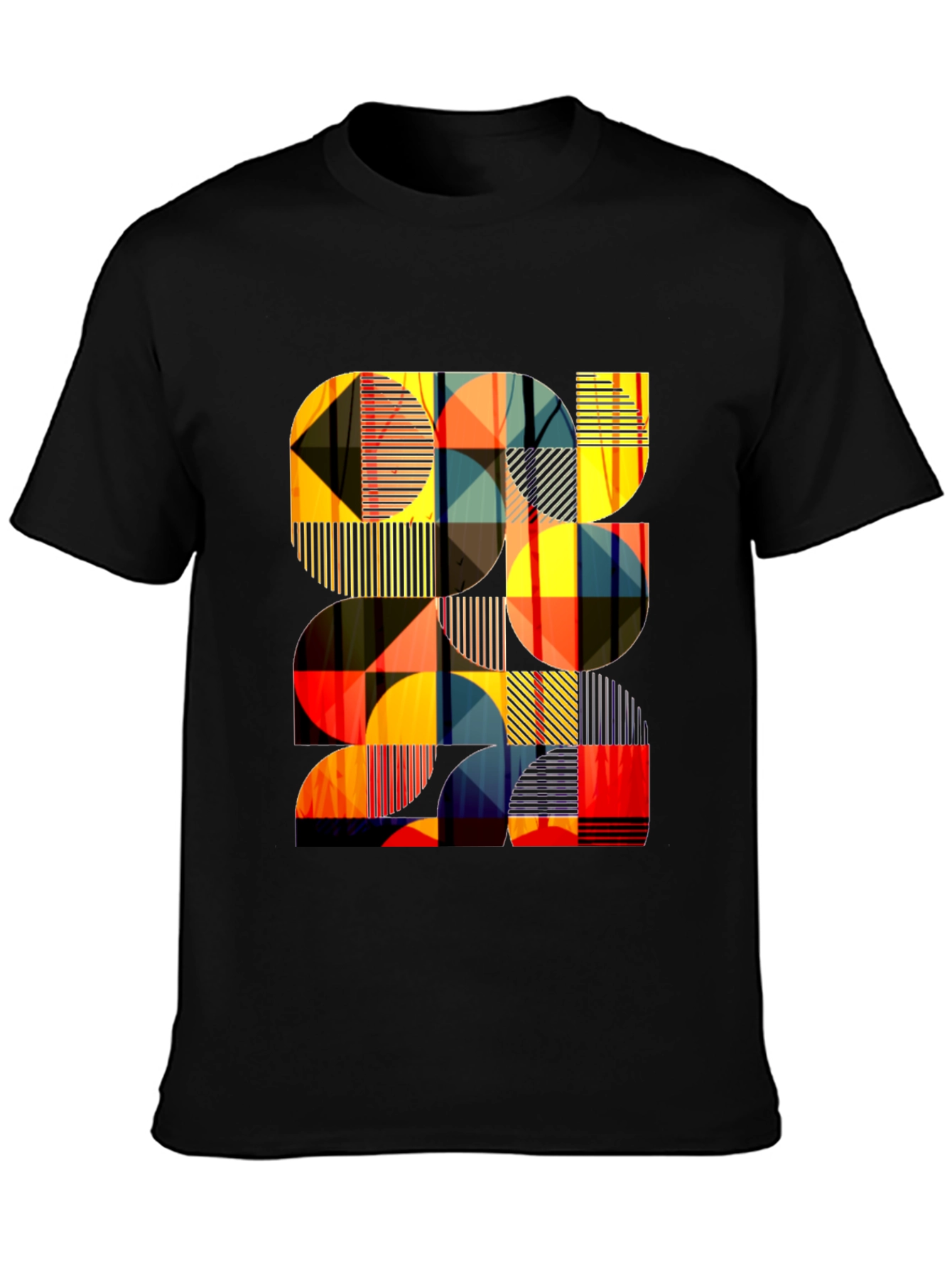 Modern Geometric Pattern Black T-Shirt