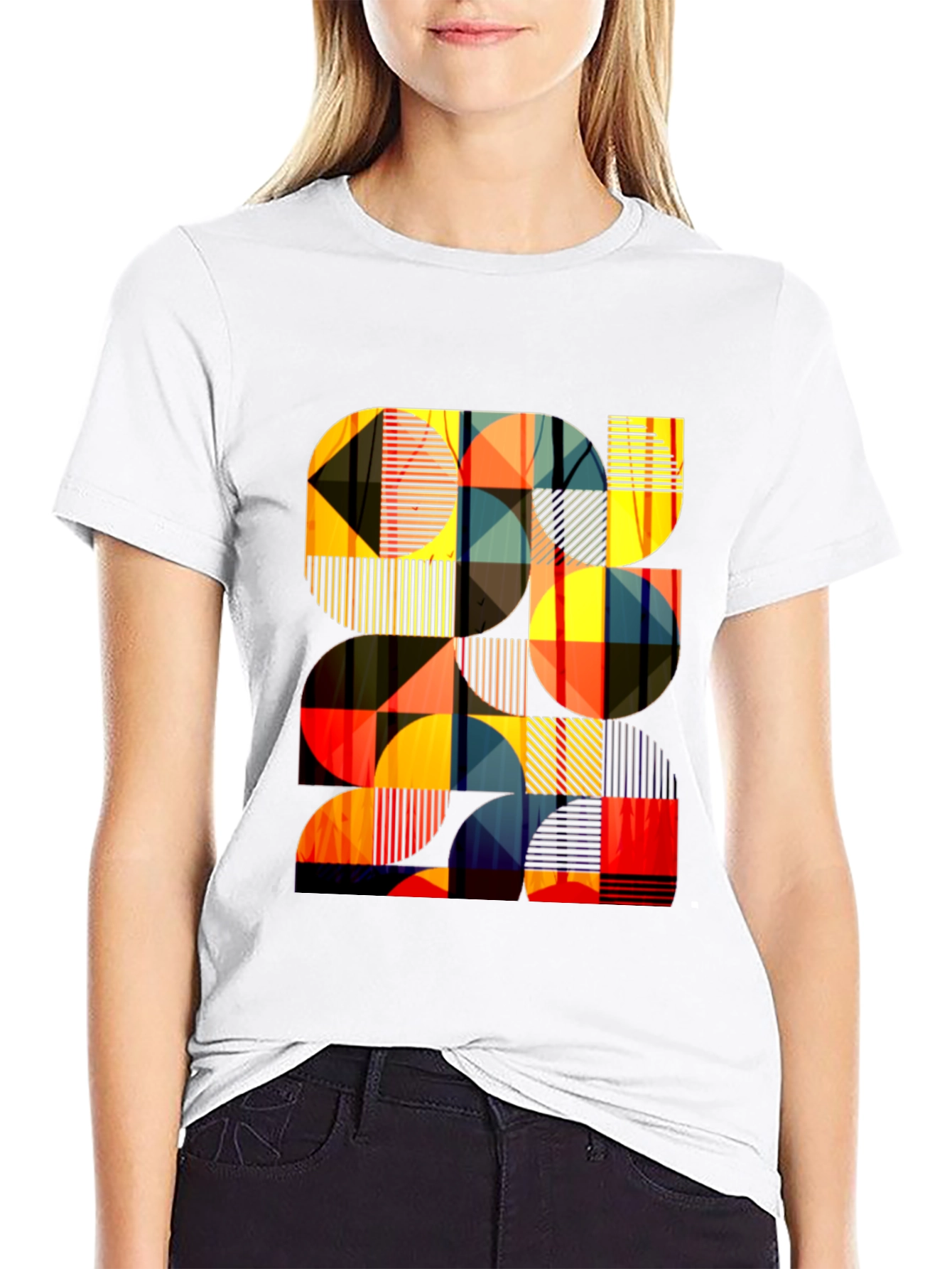 Modern Geometric Pattern Black T-Shirt