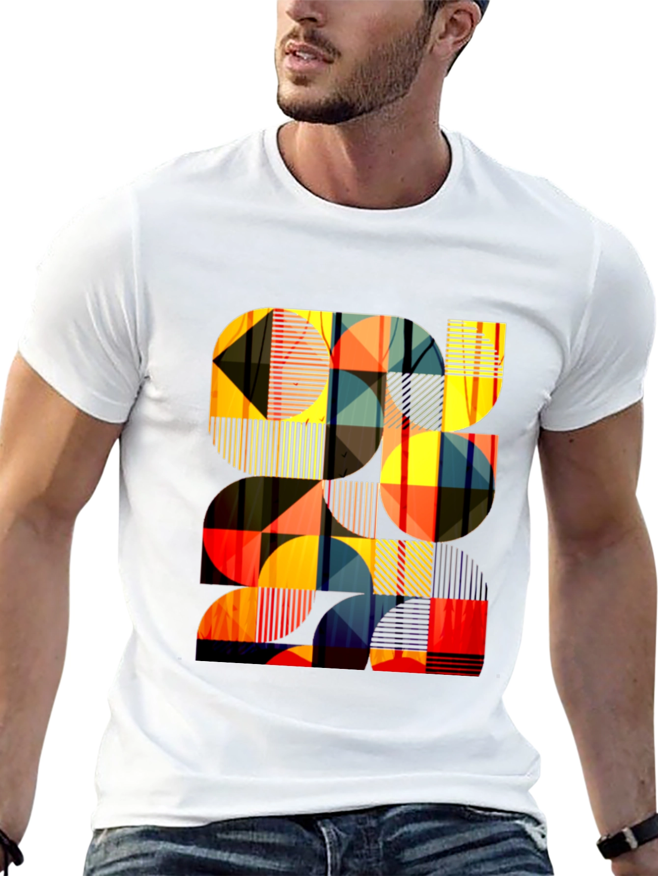 Modern Geometric Pattern Black T-Shirt