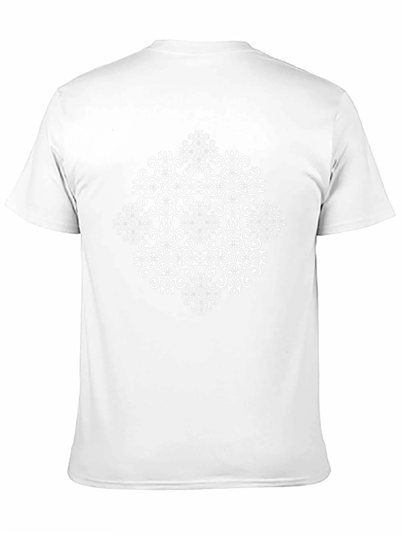 Elegant Black Tee with White Ornamental Design
