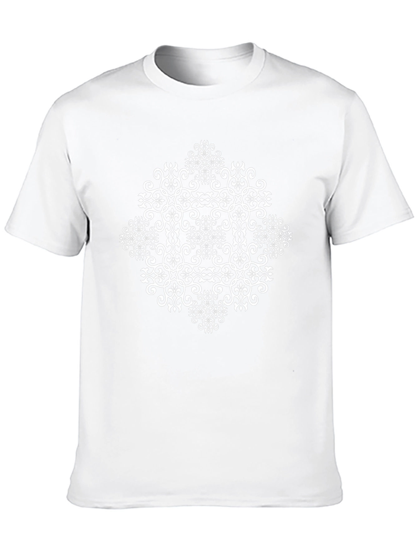 Elegant Black Tee with White Ornamental Design