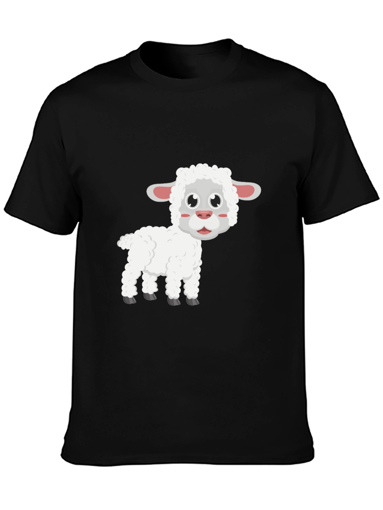 Cute Sheep Graphic T-Shirt - Black Cotton Blend