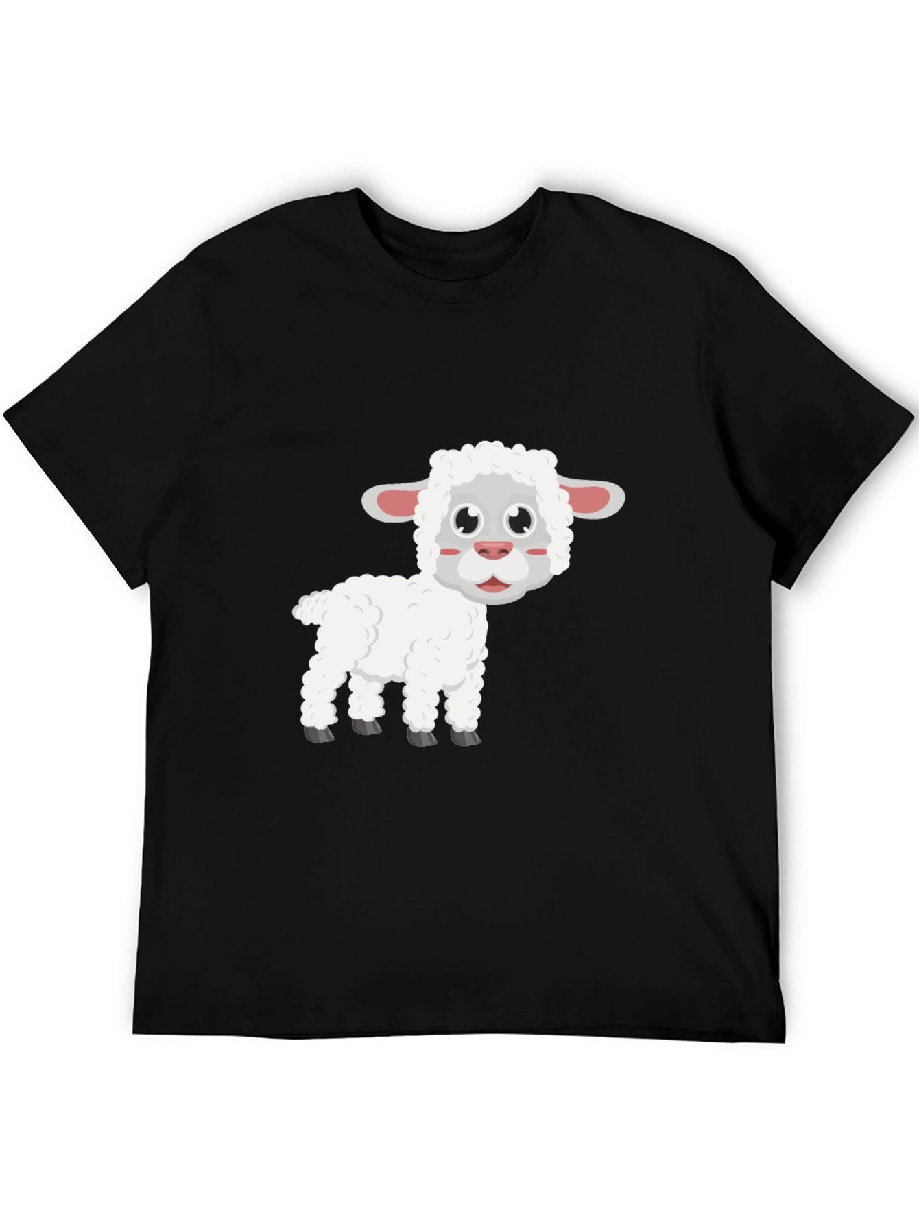 Cute Sheep Graphic T-Shirt - Black Cotton Blend
