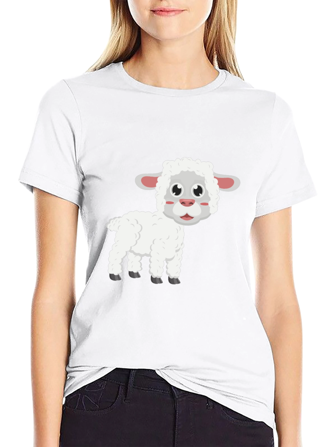 Cute Sheep Graphic T-Shirt - Black Cotton Blend