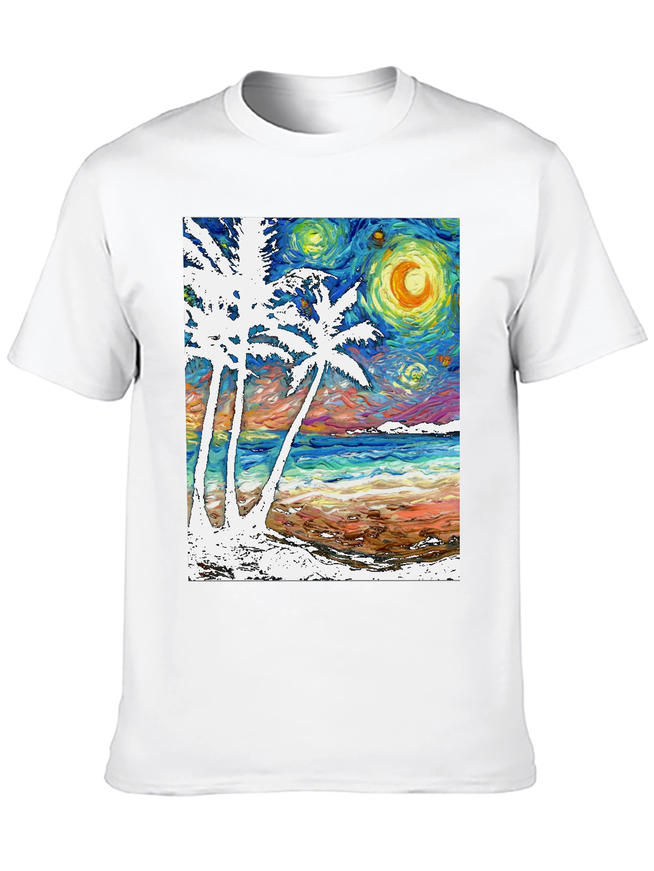 Starry Night Beach T-Shirt Palm Tree Art