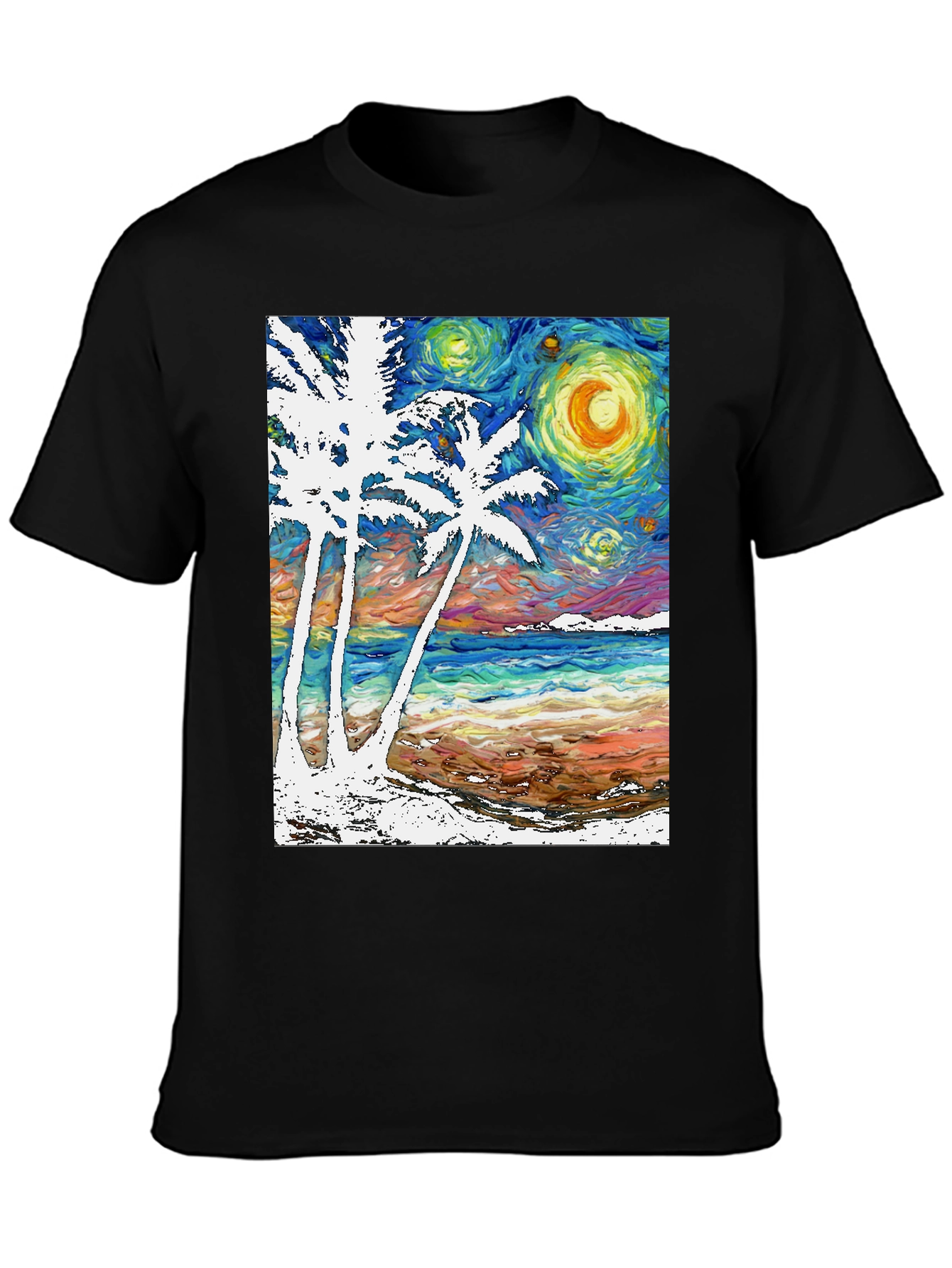 Starry Night Beach T-Shirt Palm Tree Art