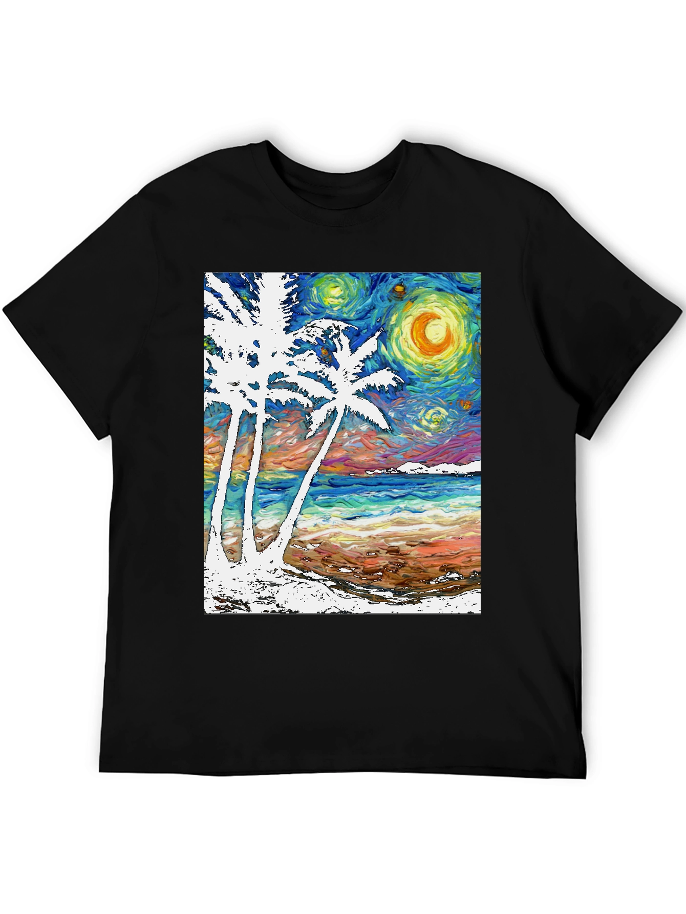 Starry Night Beach T-Shirt Palm Tree Art