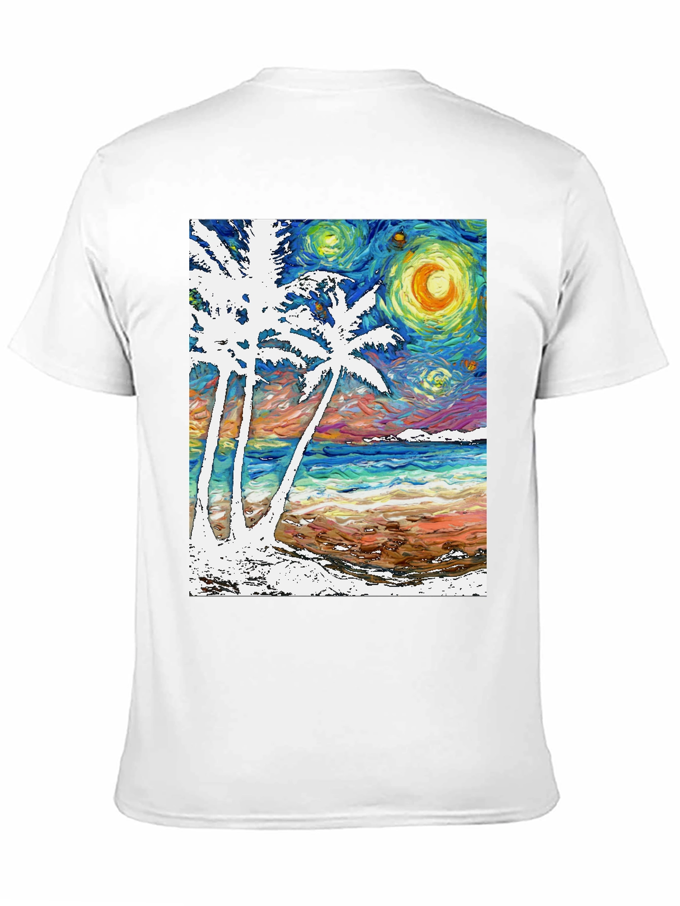 Starry Night Beach T-Shirt Palm Tree Art