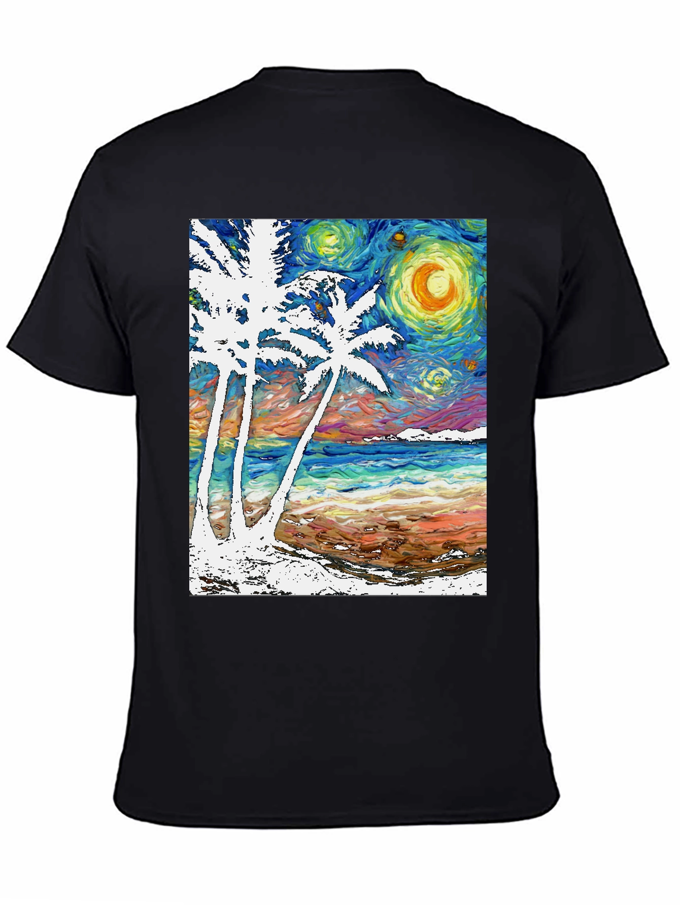 Starry Night Beach T-Shirt Palm Tree Art