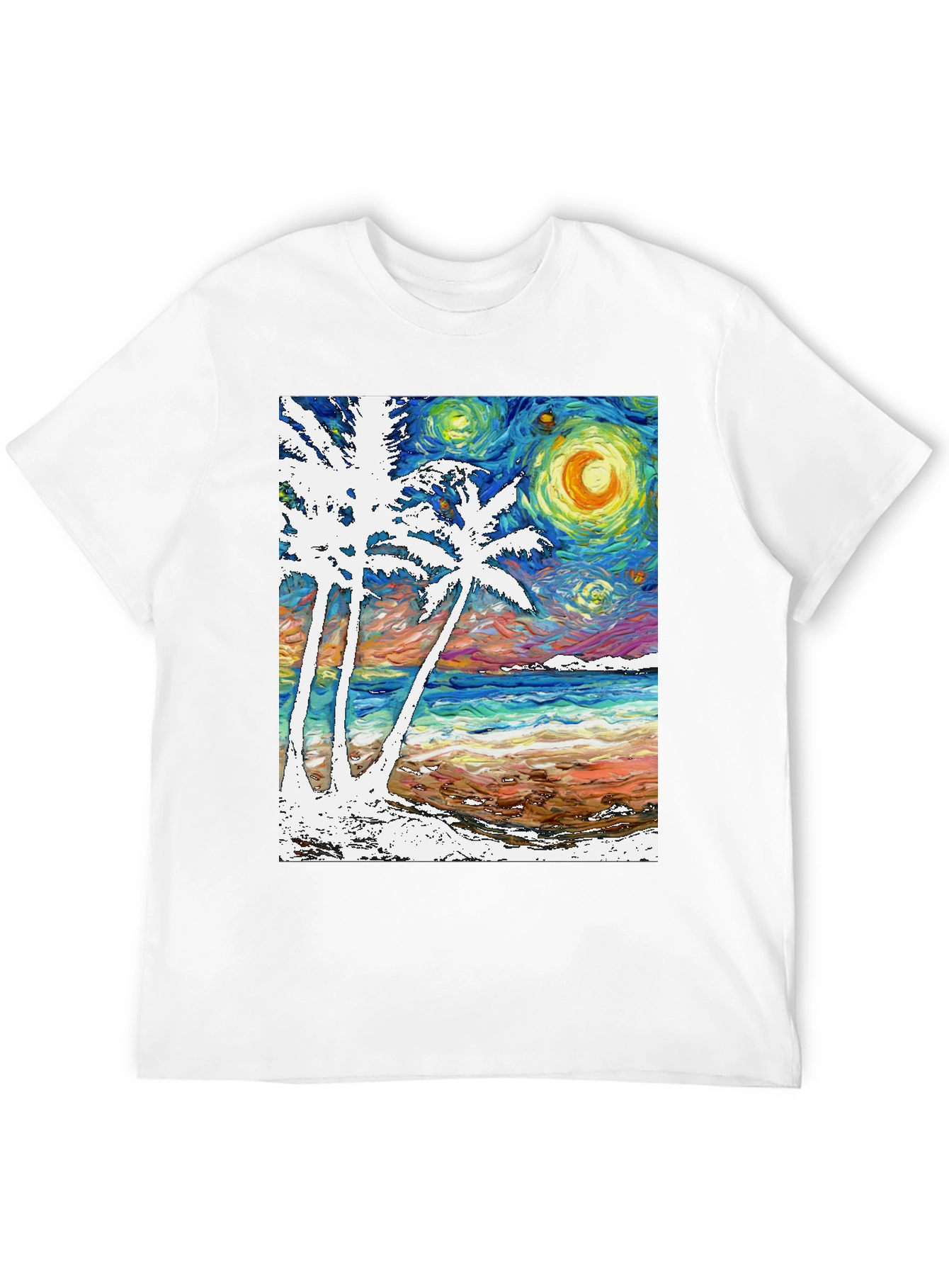 Starry Night Beach T-Shirt Palm Tree Art