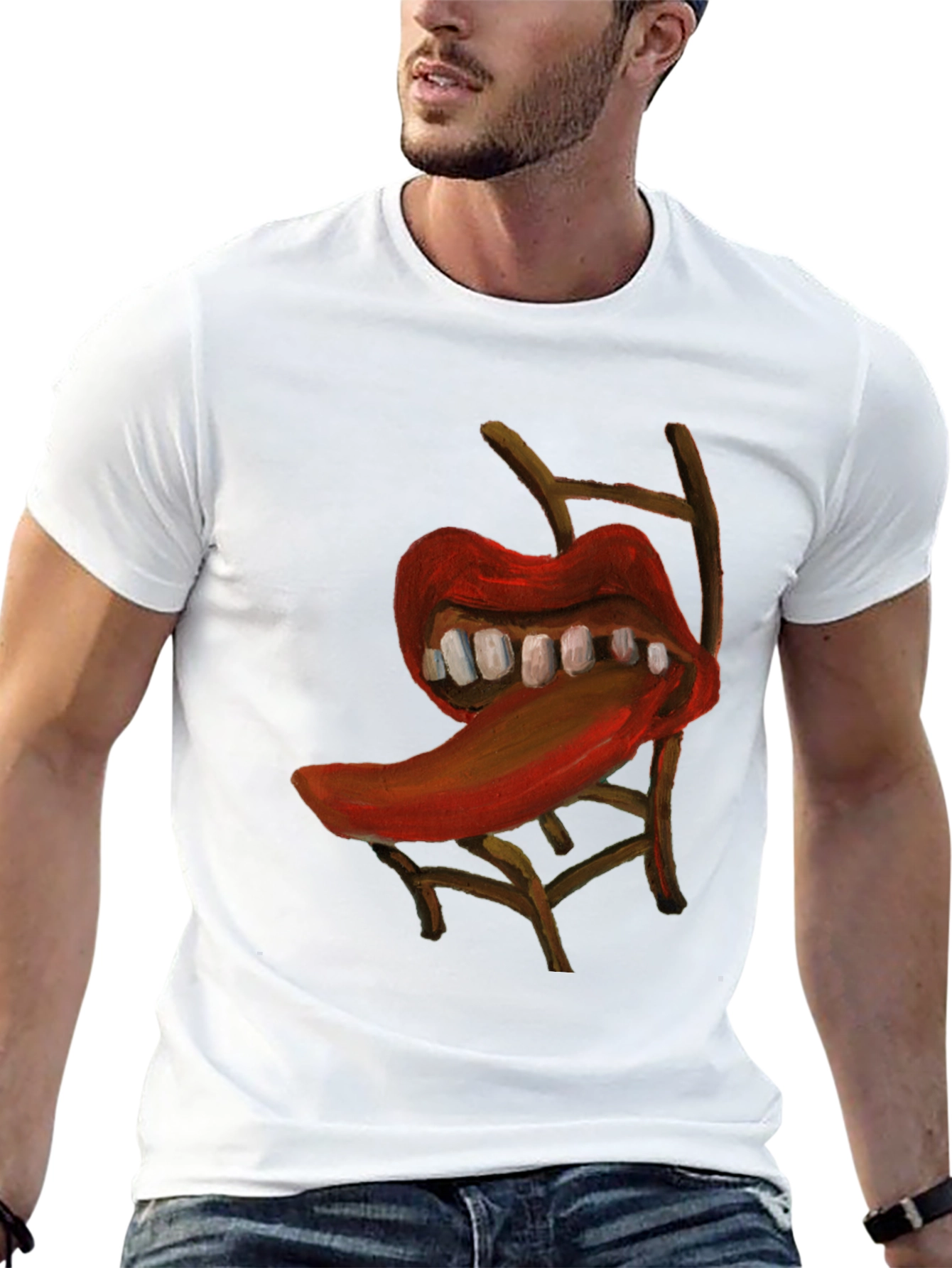 Surreal Lips Chair Graphic Tee - Unique Artistic Design