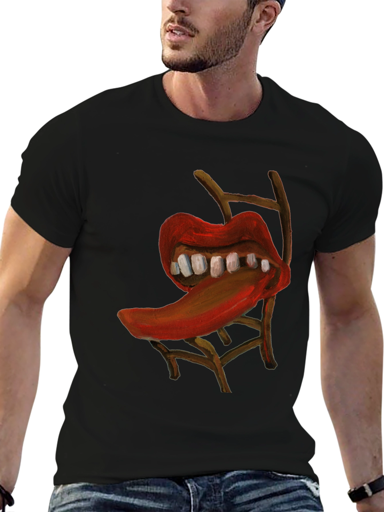 Surreal Lips Chair Graphic Tee - Unique Artistic Design