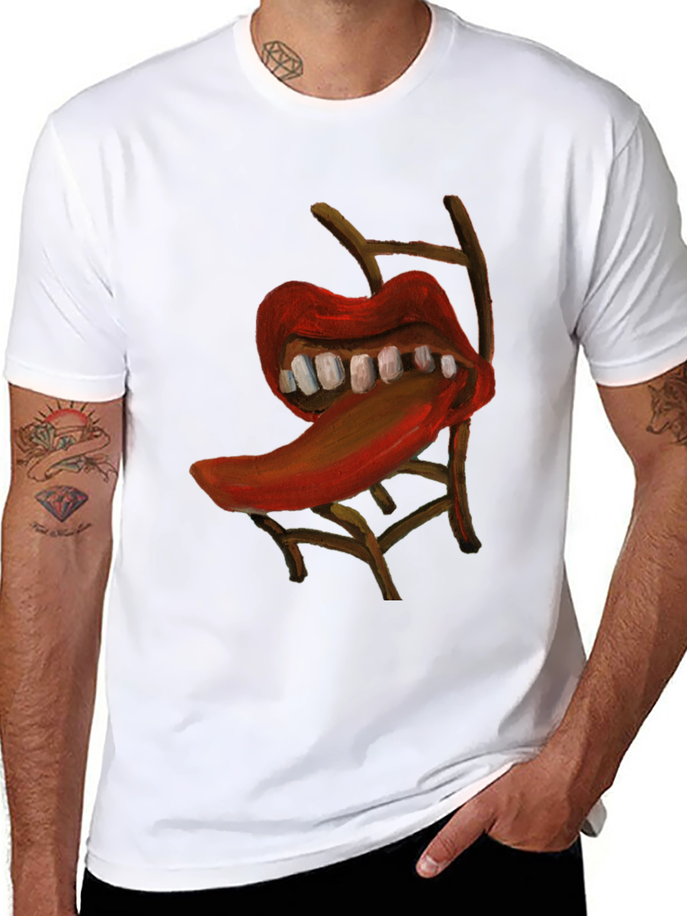 Surreal Lips Chair Graphic Tee - Unique Artistic Design