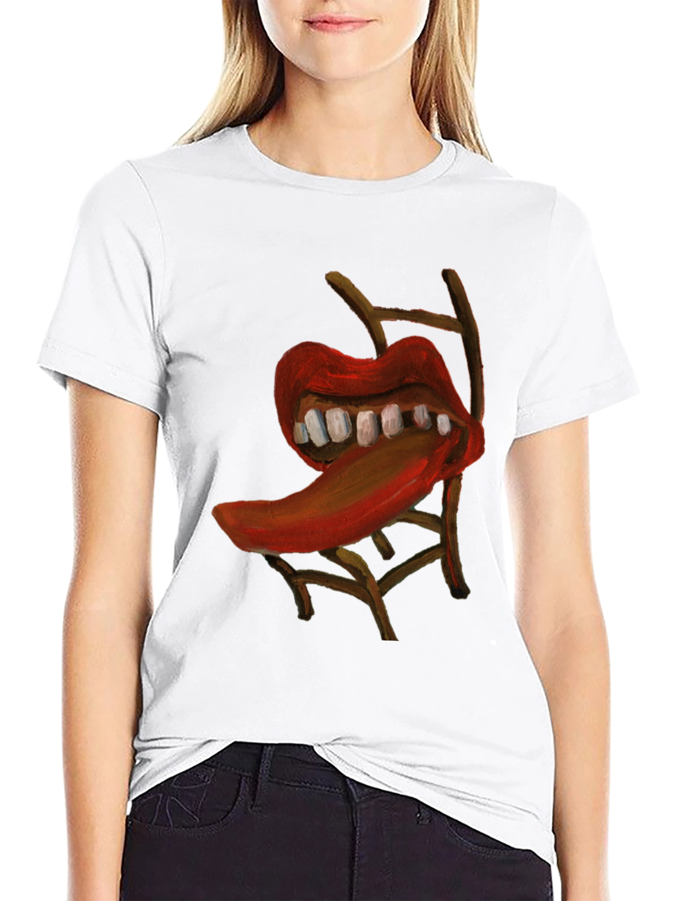 Surreal Lips Chair Graphic Tee - Unique Artistic Design