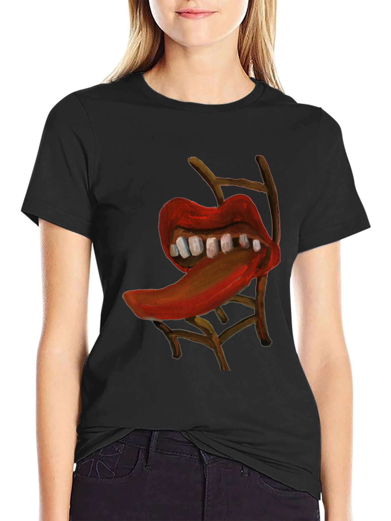 Surreal Lips Chair Graphic Tee - Unique Artistic Design