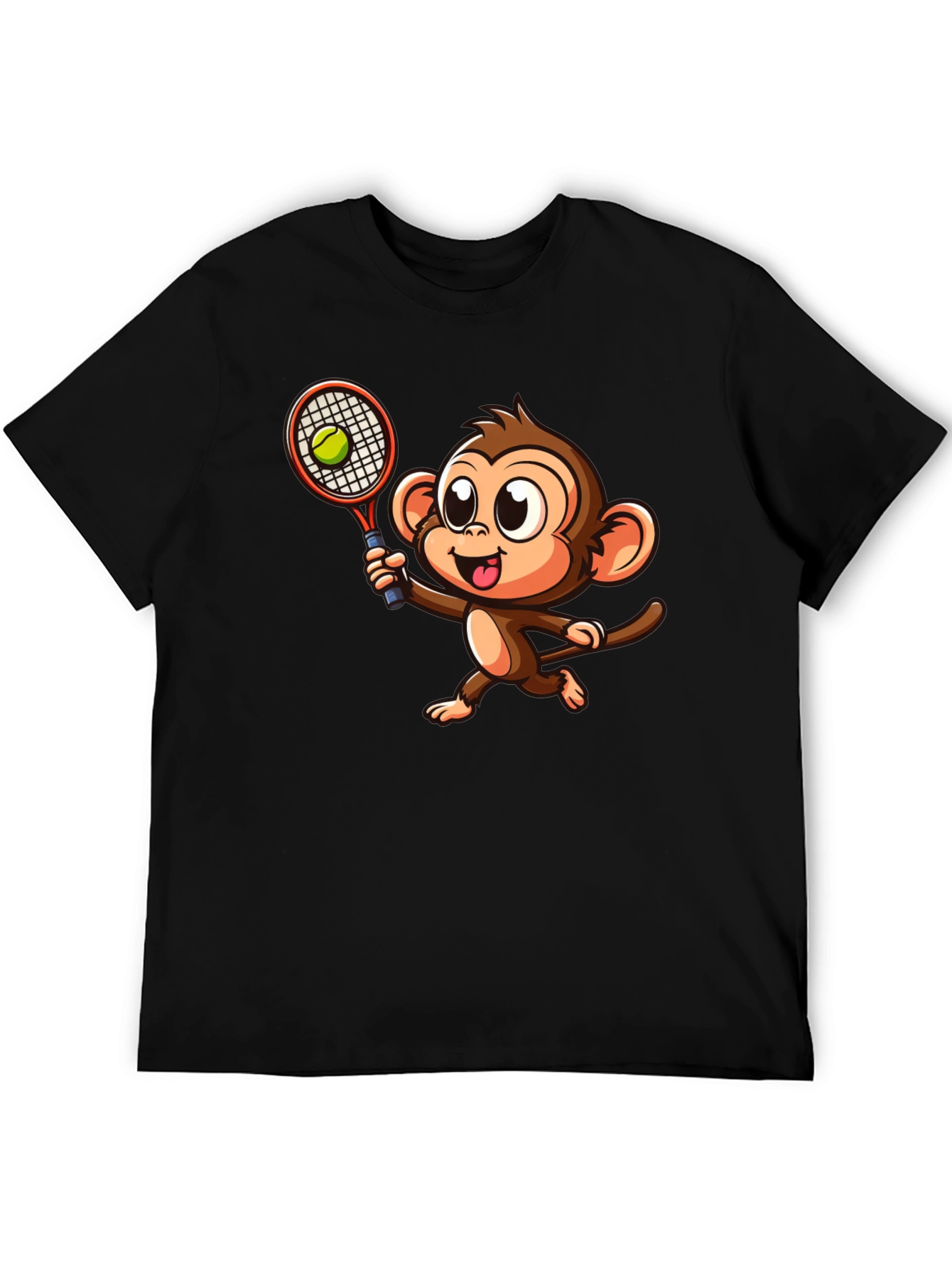 Monkey Tennis Graphic Tee - Cartoon Style