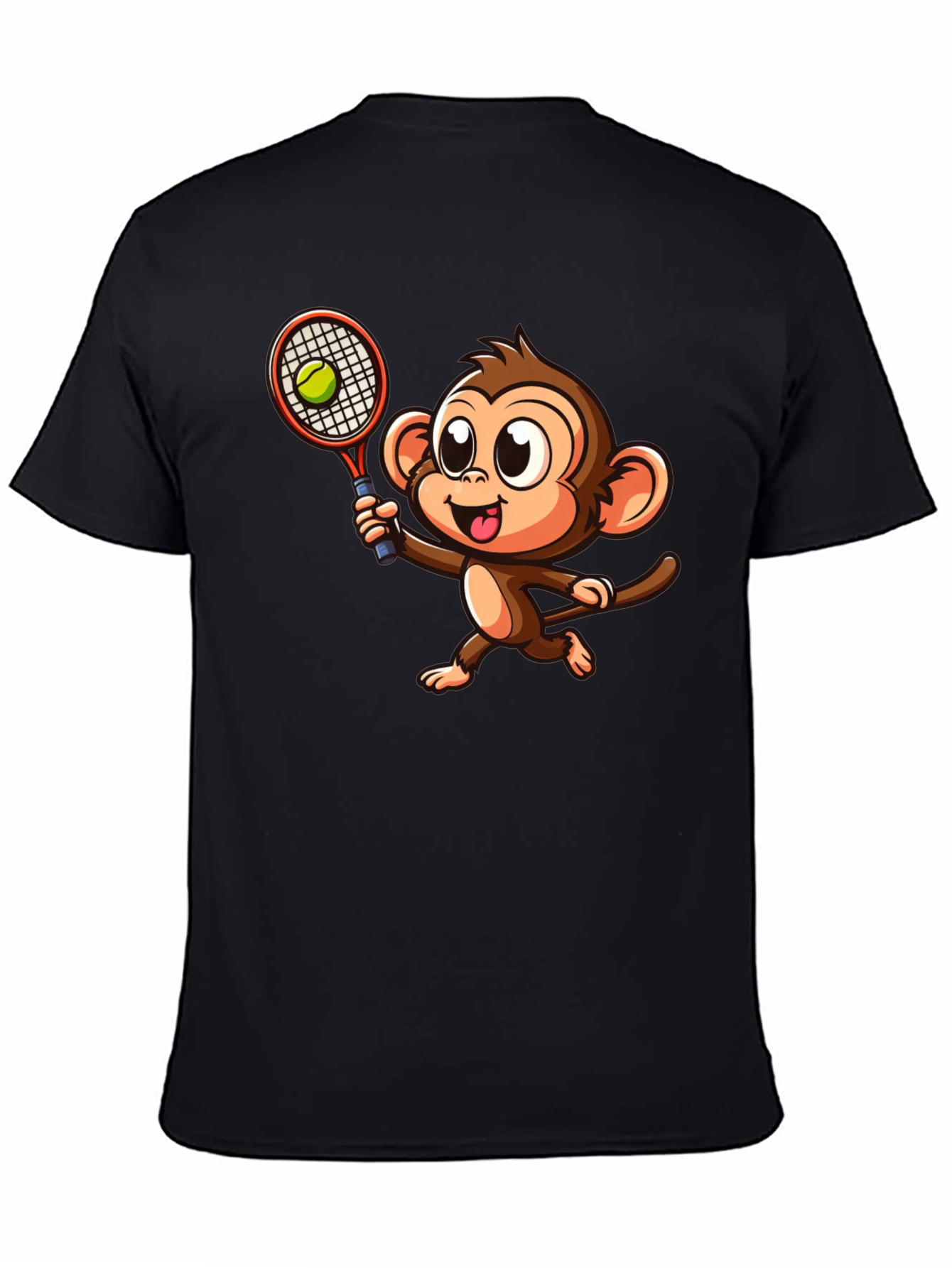 Monkey Tennis Graphic Tee - Cartoon Style