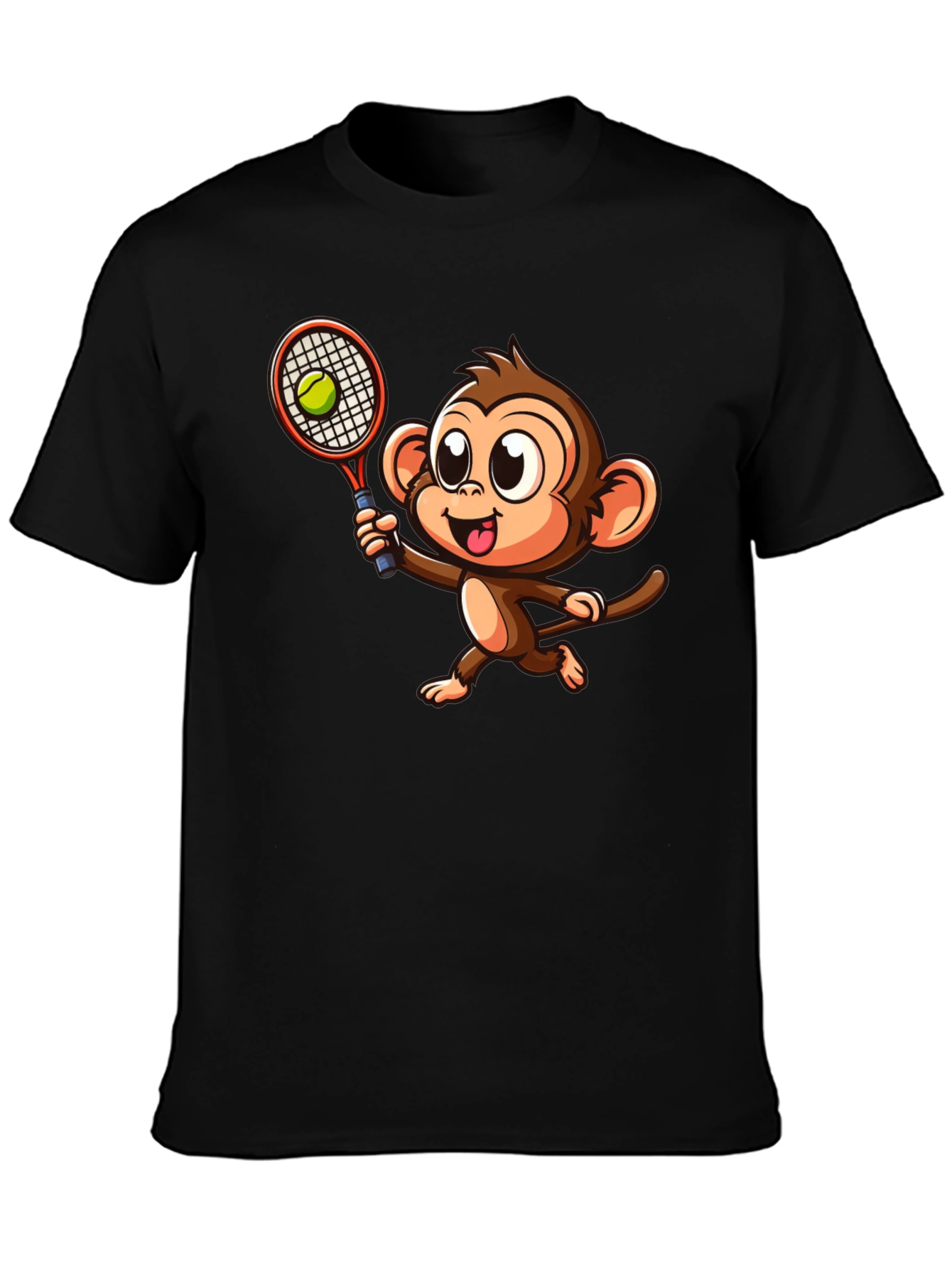 Monkey Tennis Graphic Tee - Cartoon Style