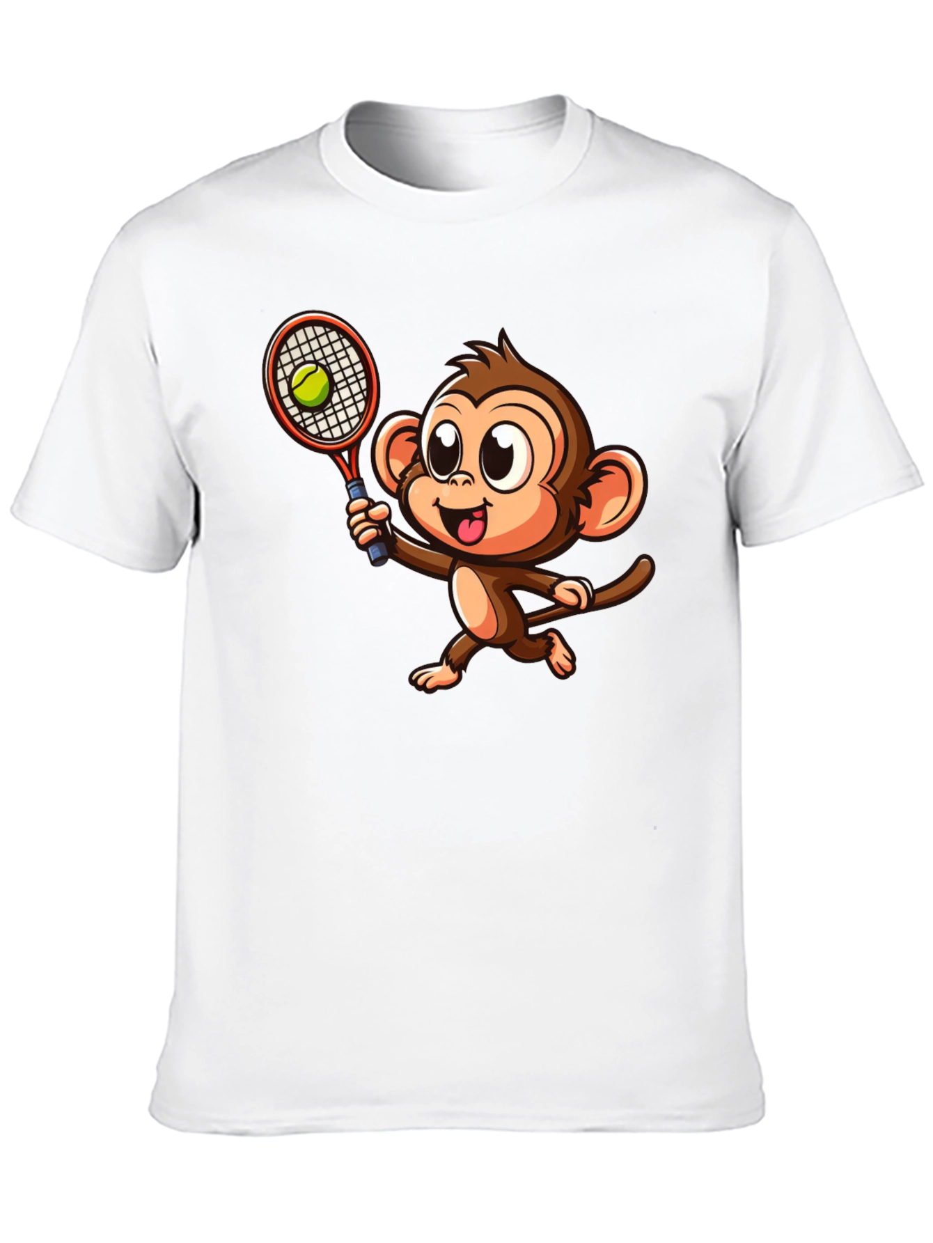 Monkey Tennis Graphic Tee - Cartoon Style