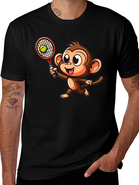 Monkey Tennis Graphic Tee - Cartoon Style