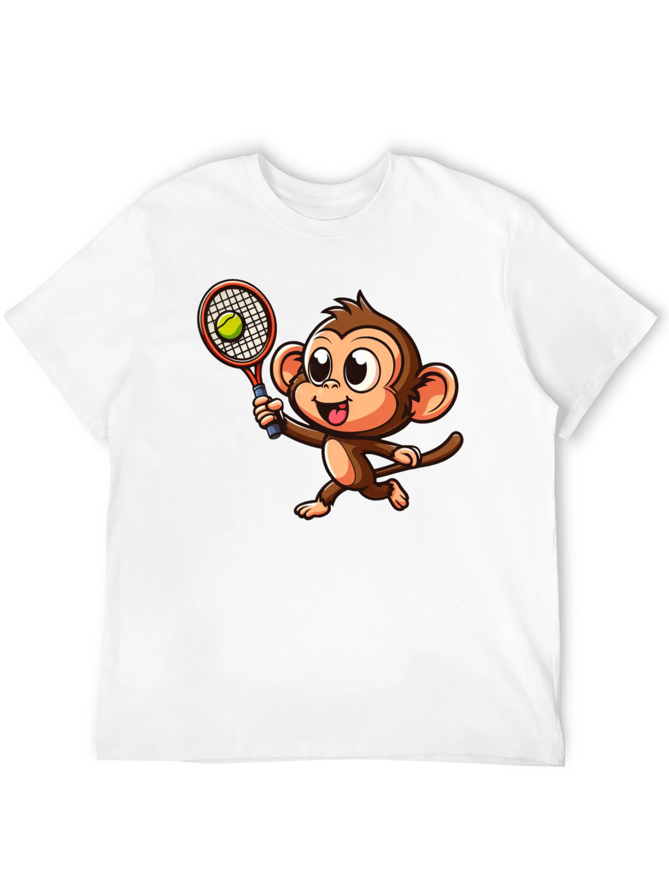 Monkey Tennis Graphic Tee - Cartoon Style