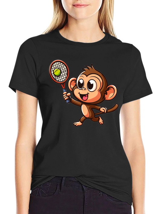 Monkey Tennis Graphic Tee - Cartoon Style