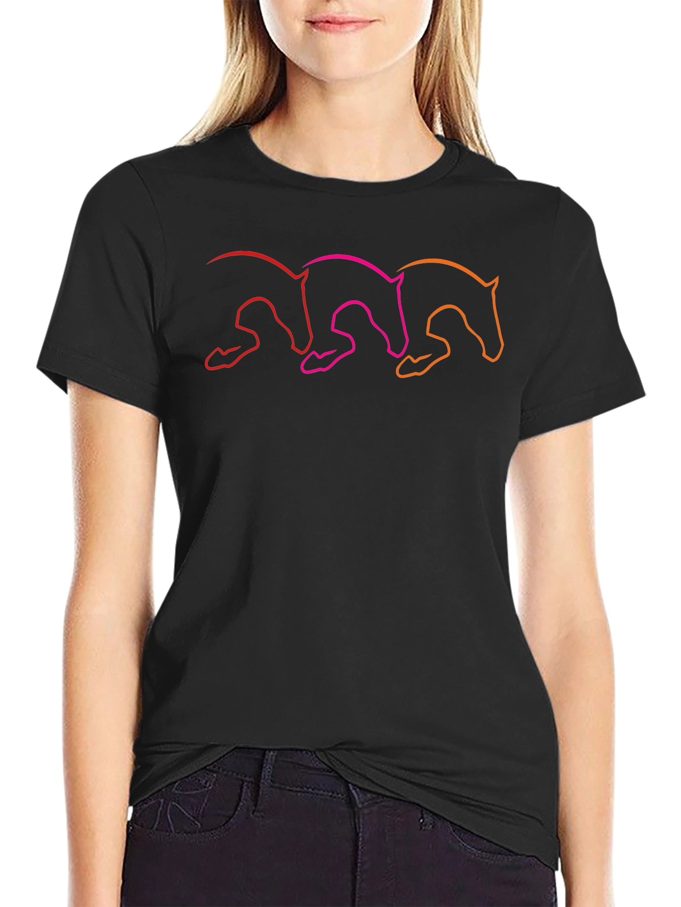 Stylish Black T-Shirt with Gradient Horse Design