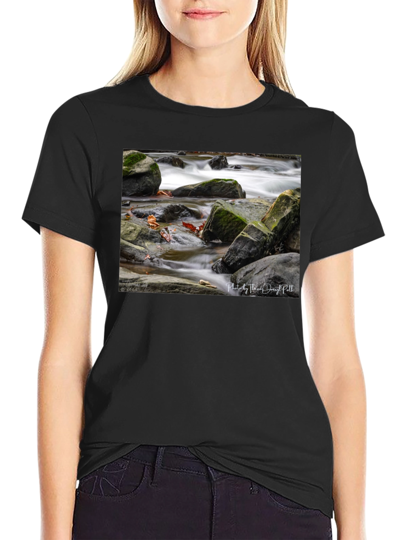 Nature Stream Photo Black T-Shirt