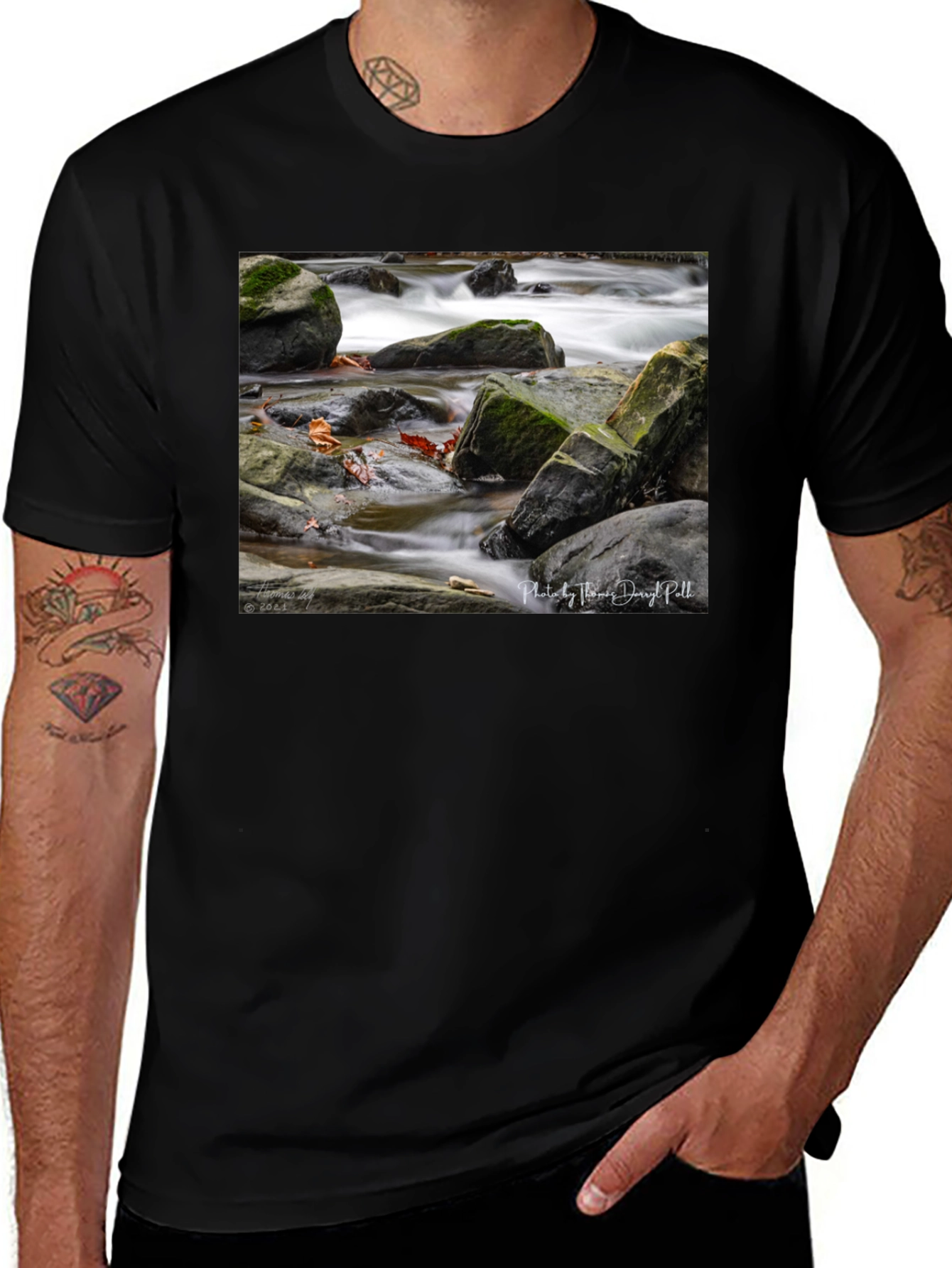 Nature Stream Photo Black T-Shirt