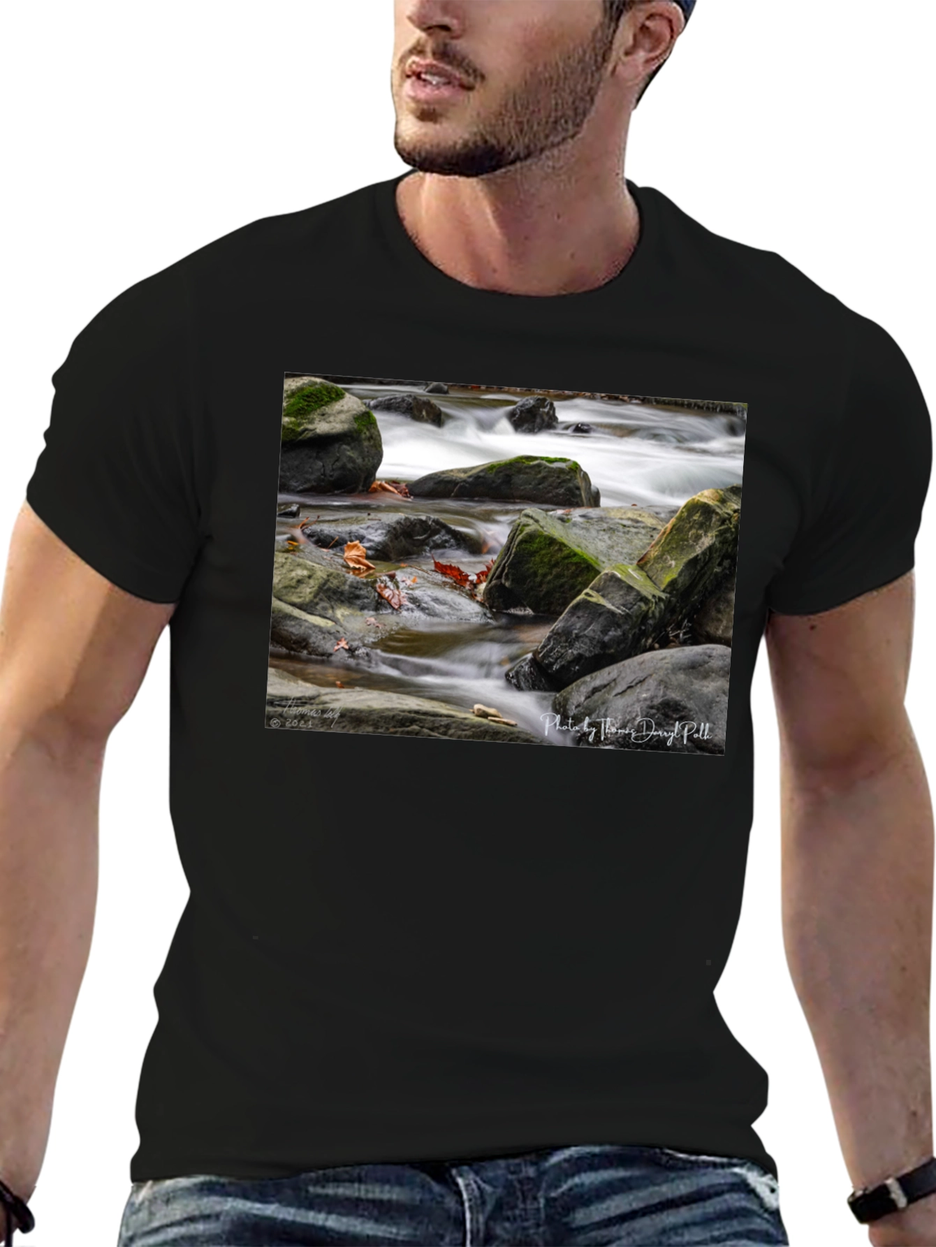 Nature Stream Photo Black T-Shirt