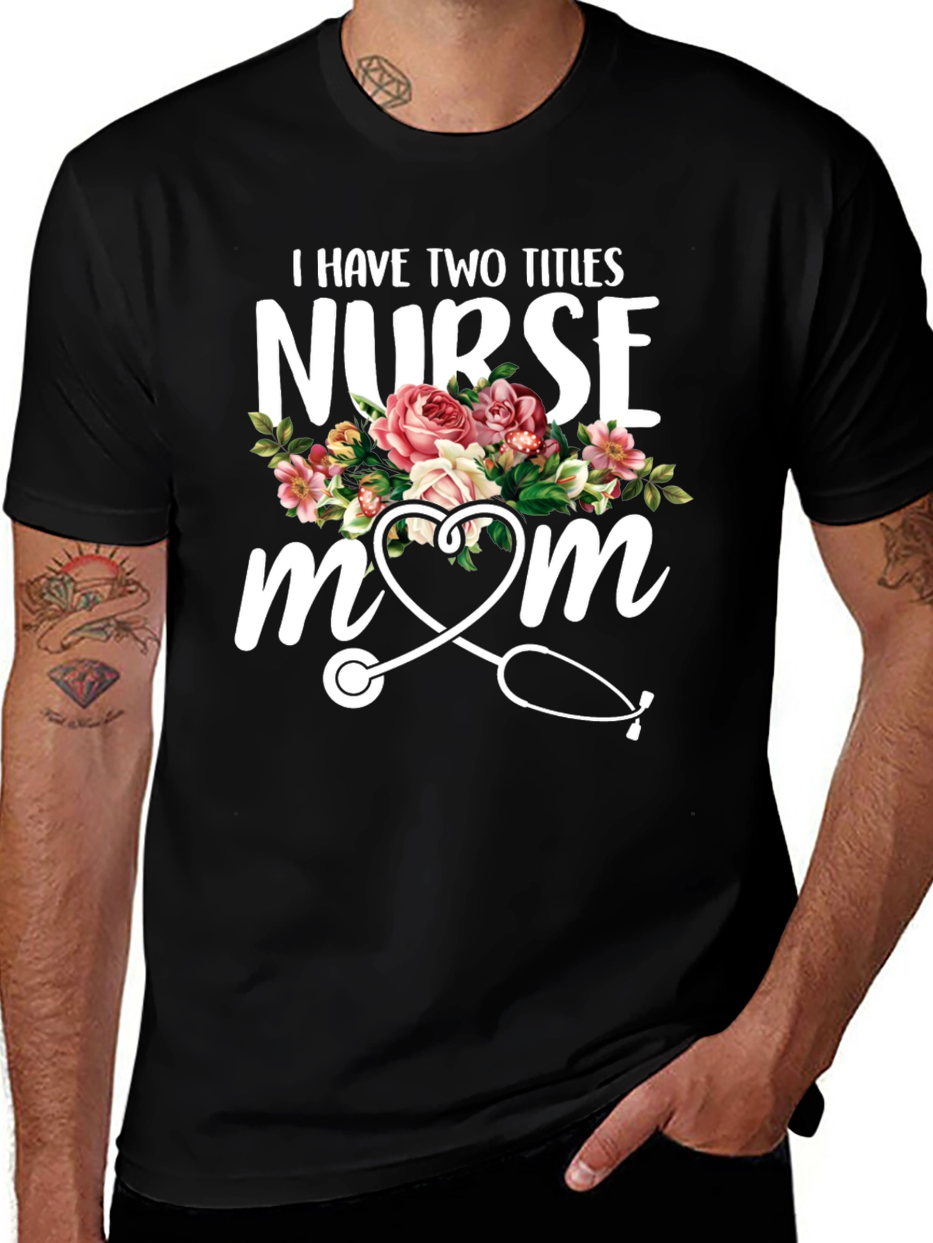 Nurse Mom T-Shirt - Floral Stethoscope Design