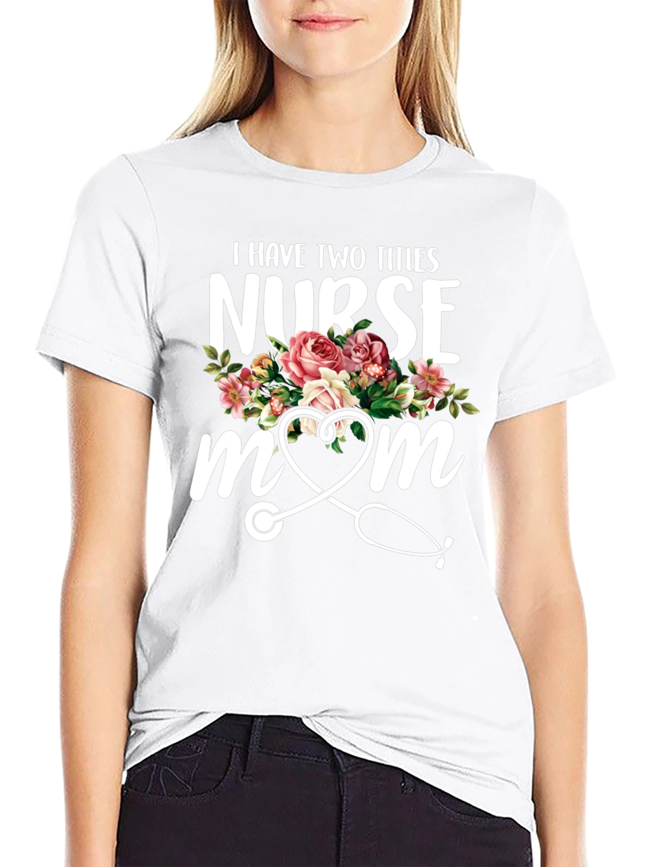 Nurse Mom T-Shirt - Floral Stethoscope Design