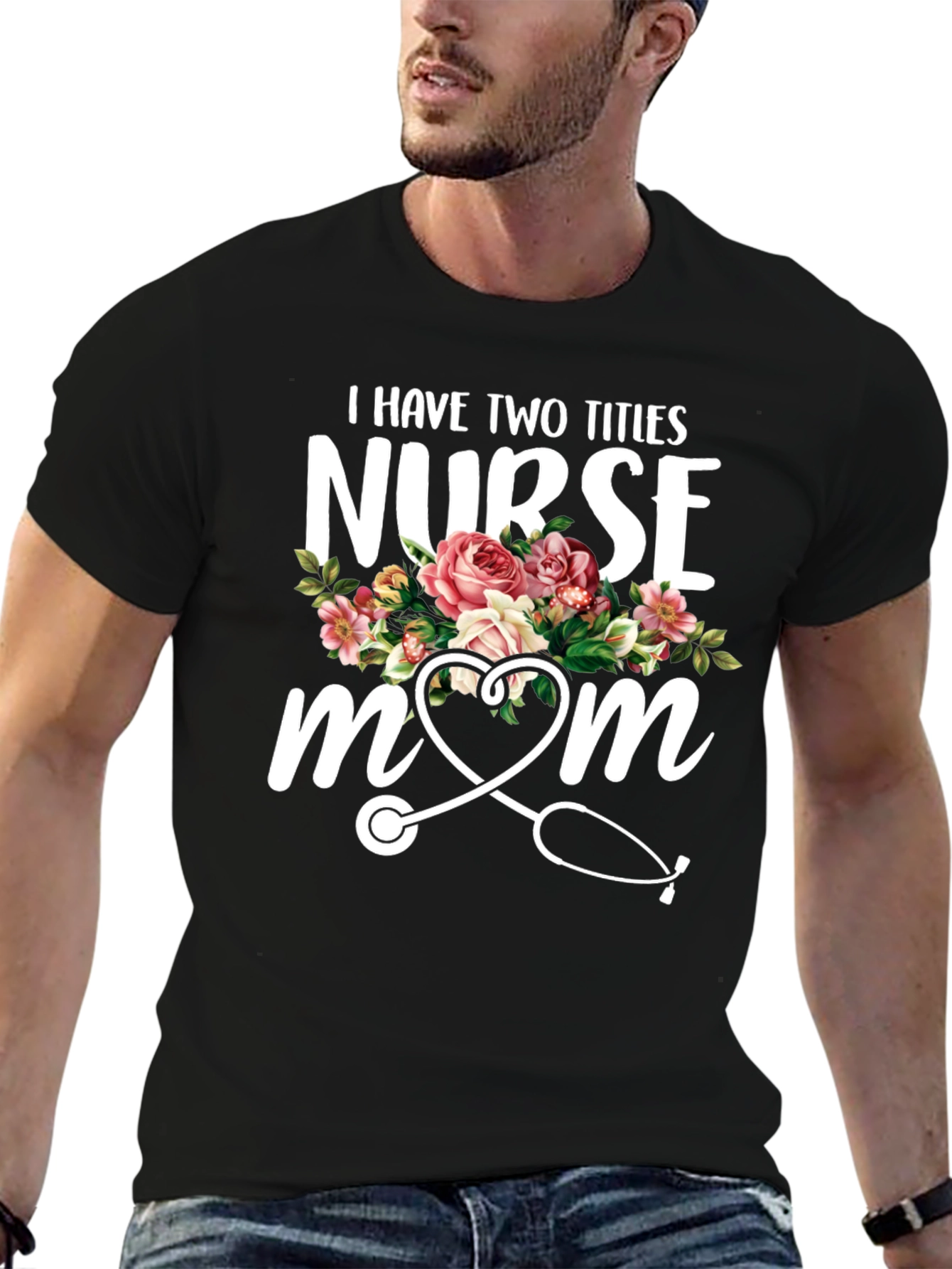 Nurse Mom T-Shirt - Floral Stethoscope Design