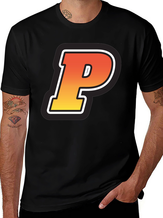 Retro P Letter T-Shirt - Black Cotton Tee