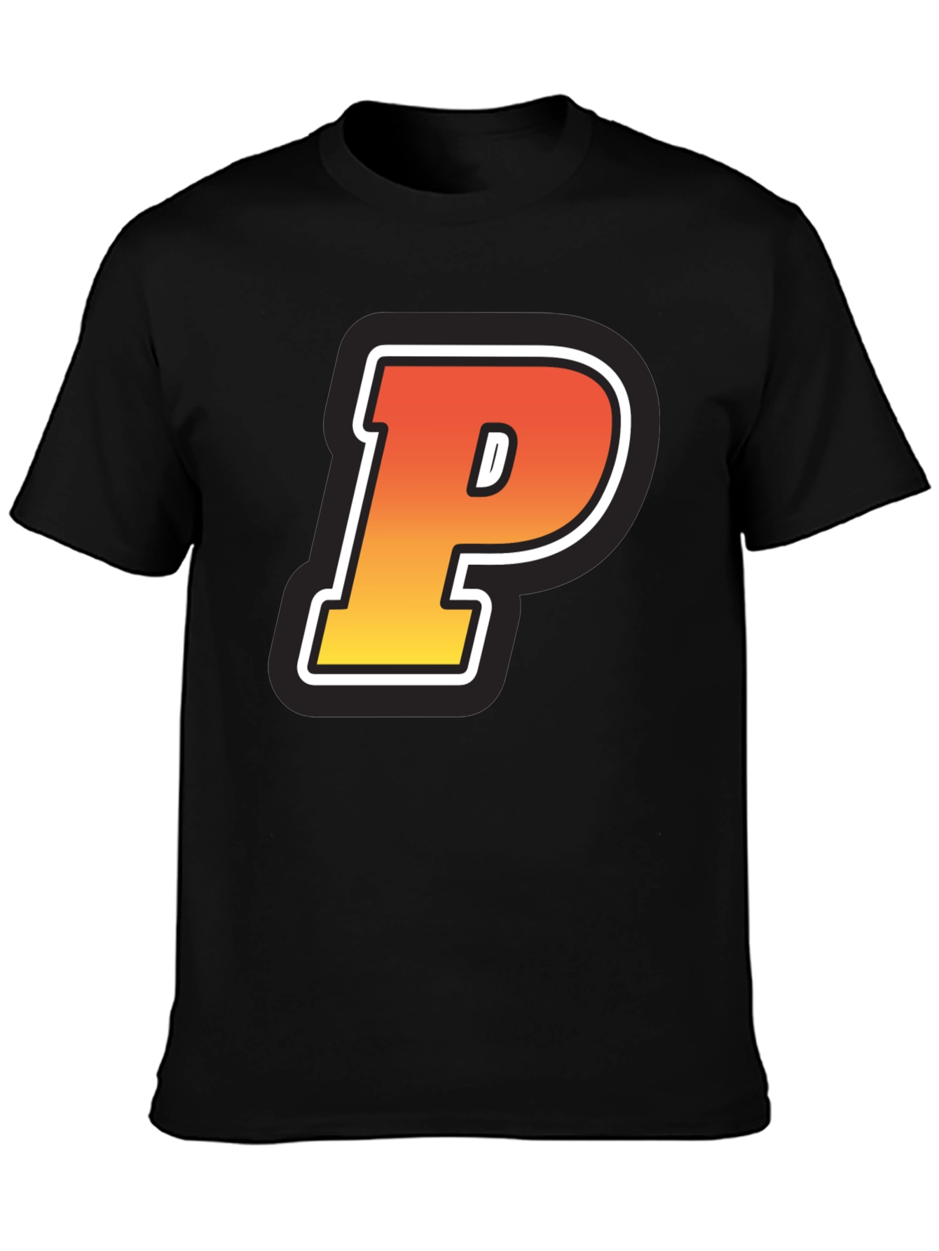 Retro P Letter T-Shirt - Black Cotton Tee