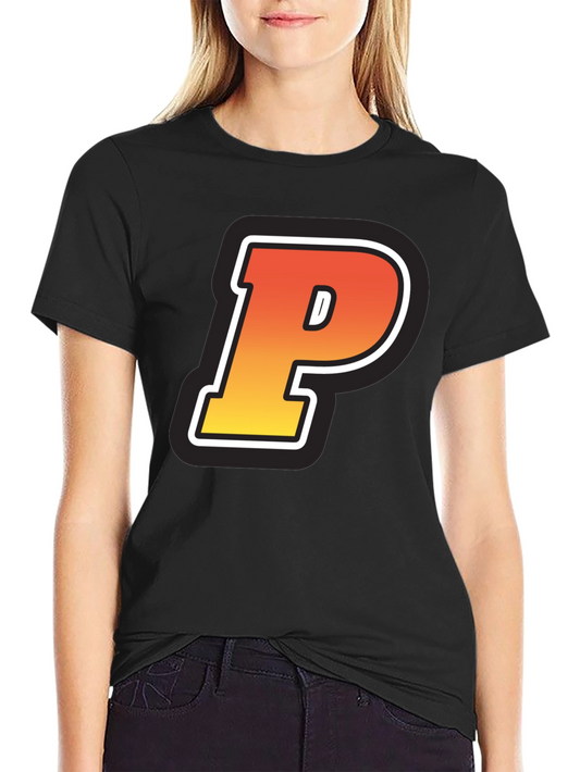 Retro P Letter T-Shirt - Black Cotton Tee