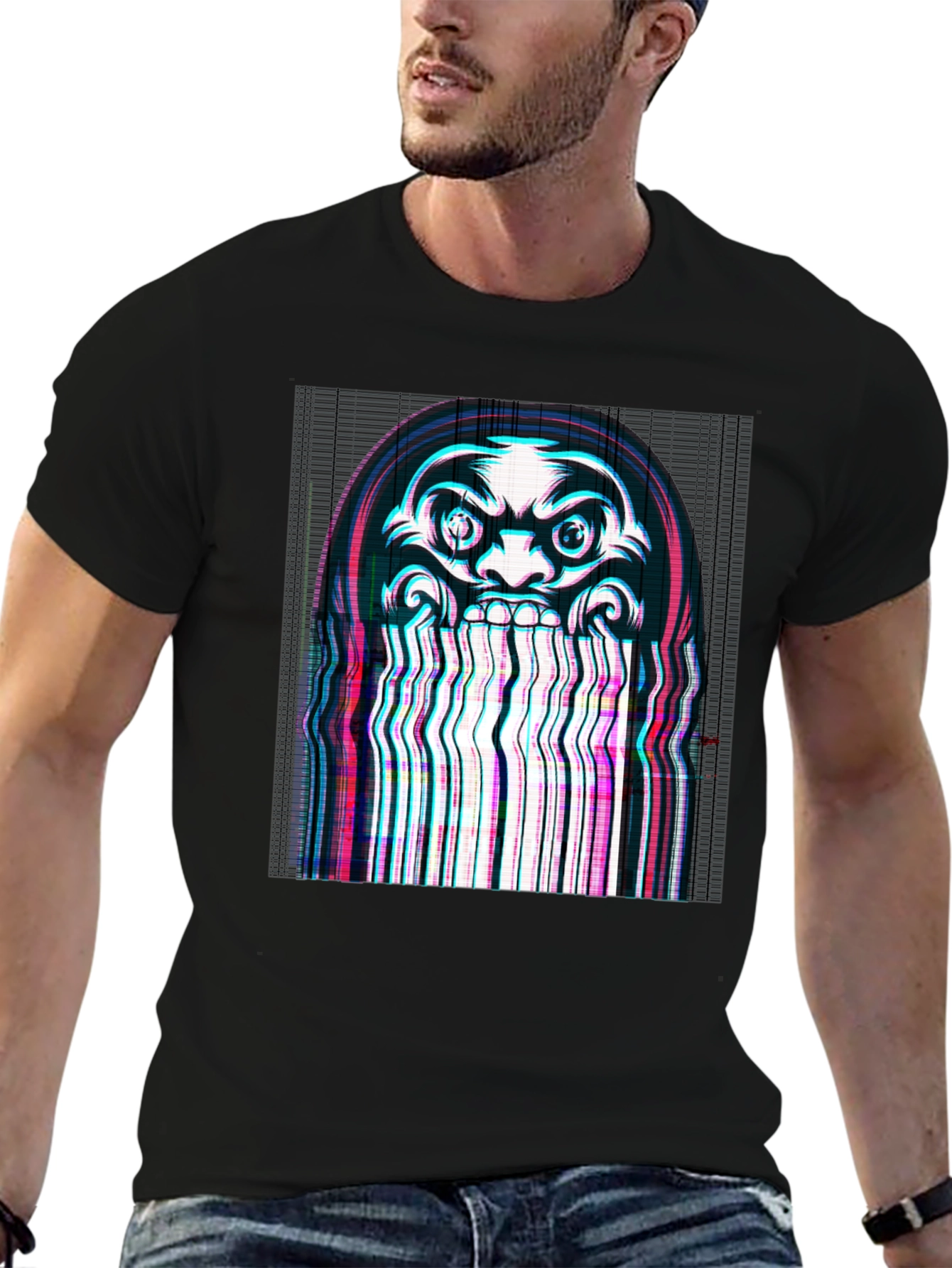 Glitch Art Tee: Dark Graphic Print T-Shirt